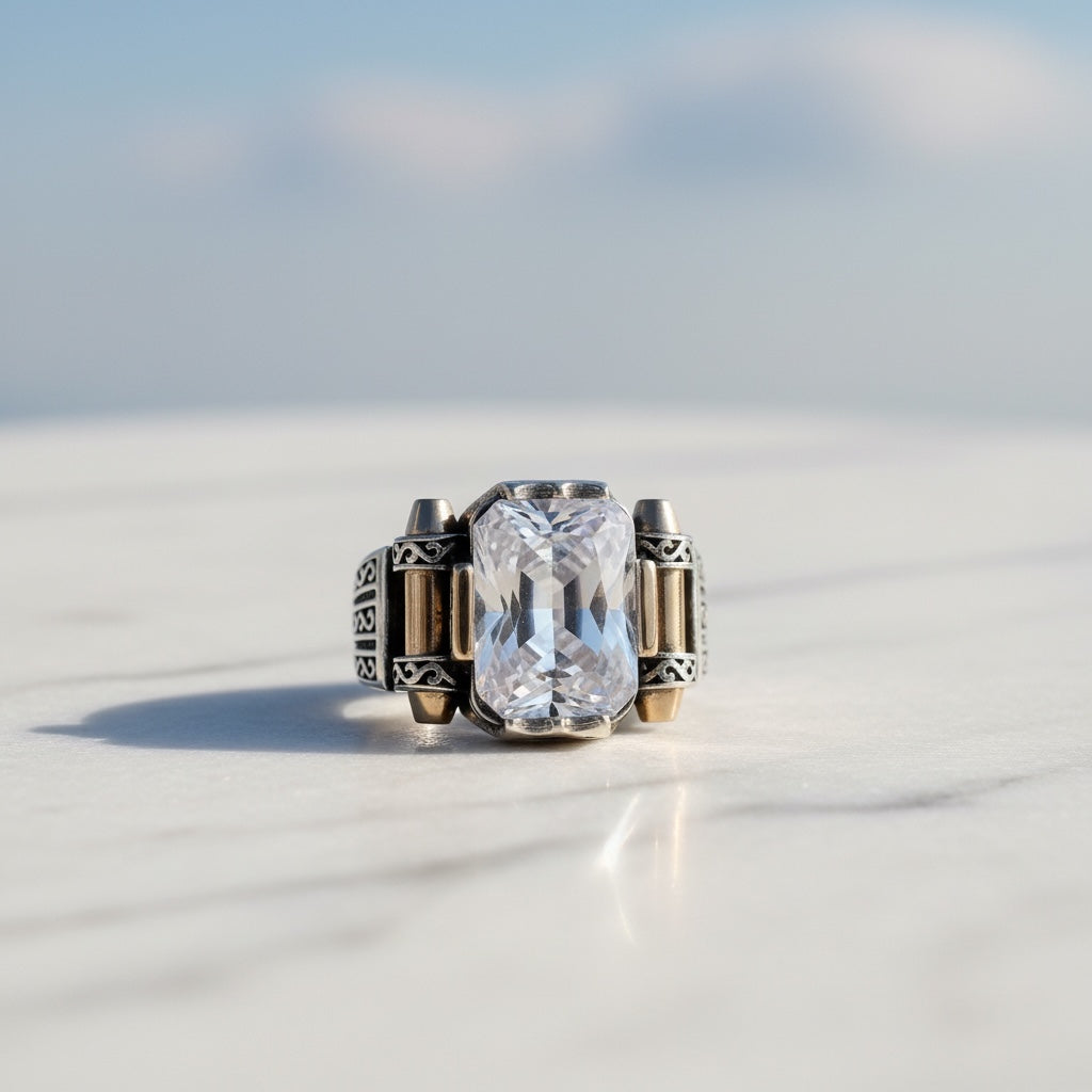 Anneau d'hommes avec zircone blanche - 925 Silver Silver