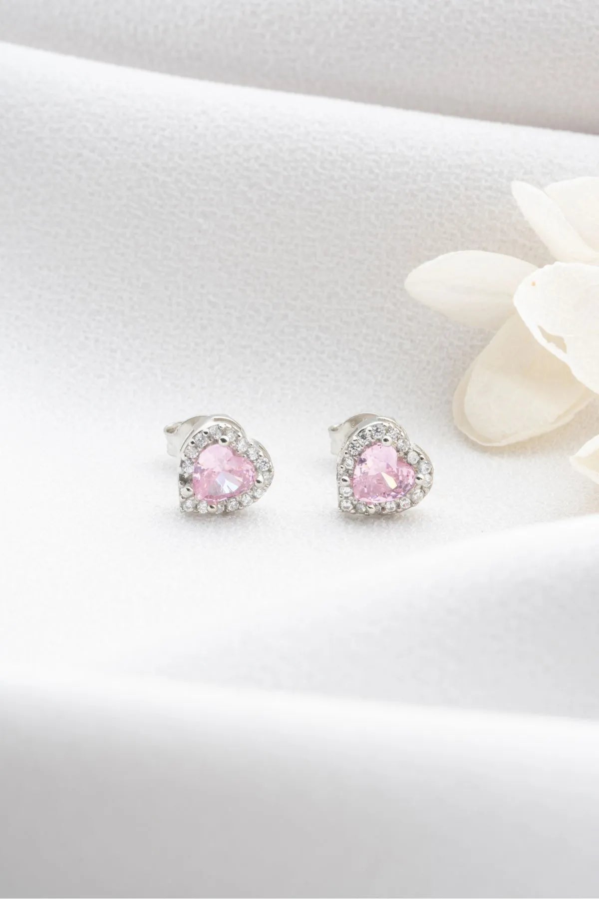 Cœur rose - 925 boucles d'oreilles en argent sterling