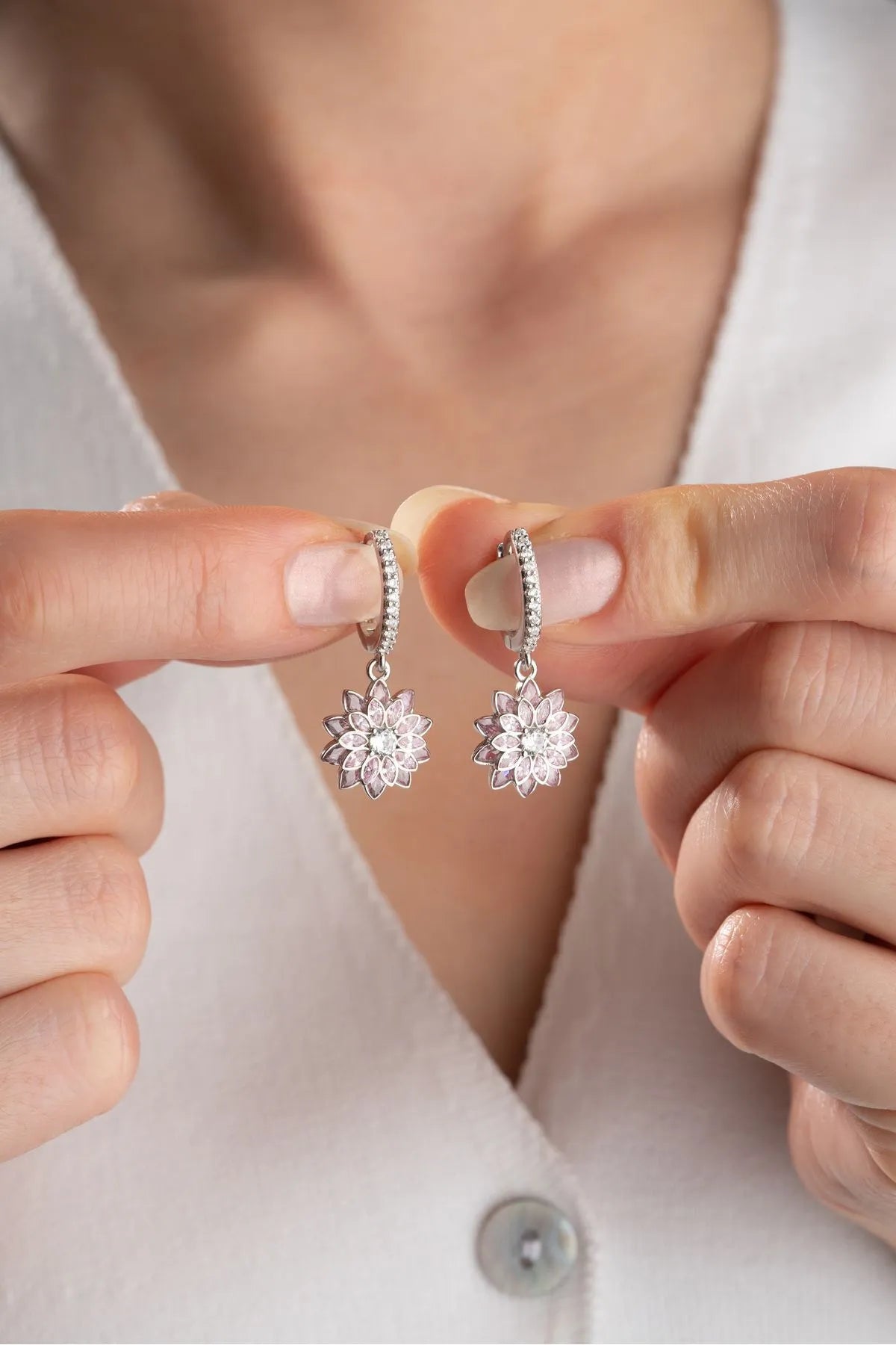 Boucles d'oreilles Pink Lotus - 925 Silver & Zirconia