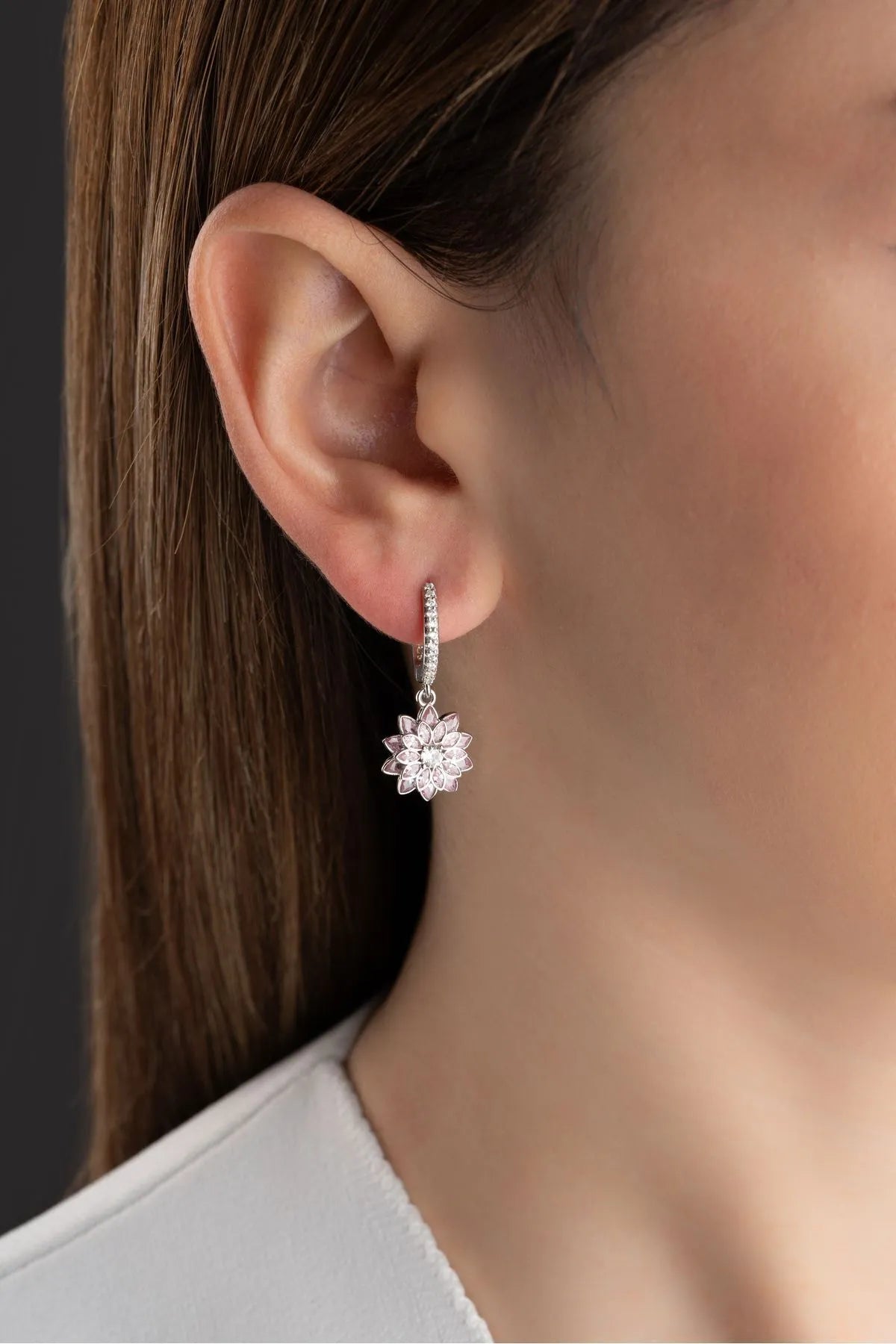 Boucles d'oreilles Pink Lotus - 925 Silver & Zirconia