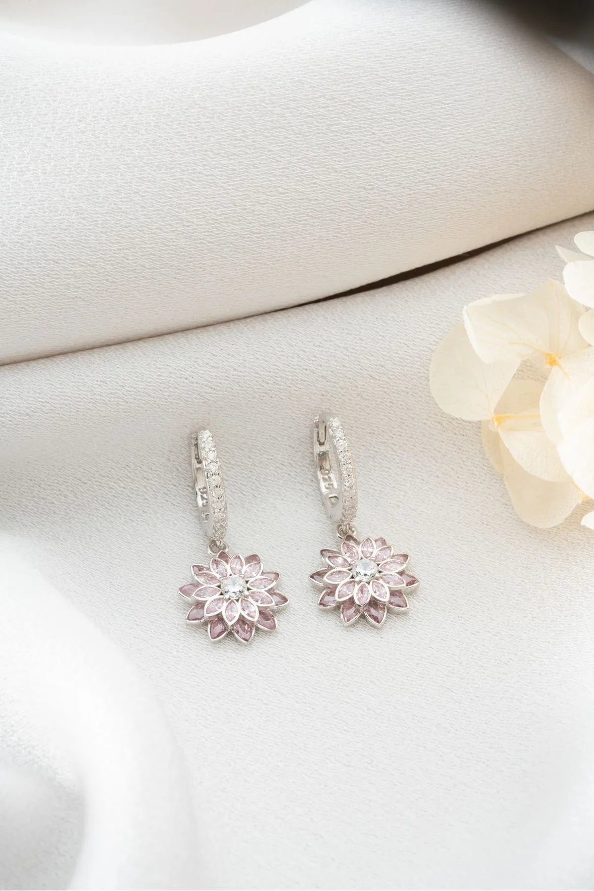 Boucles d'oreilles Pink Lotus - 925 Silver & Zirconia