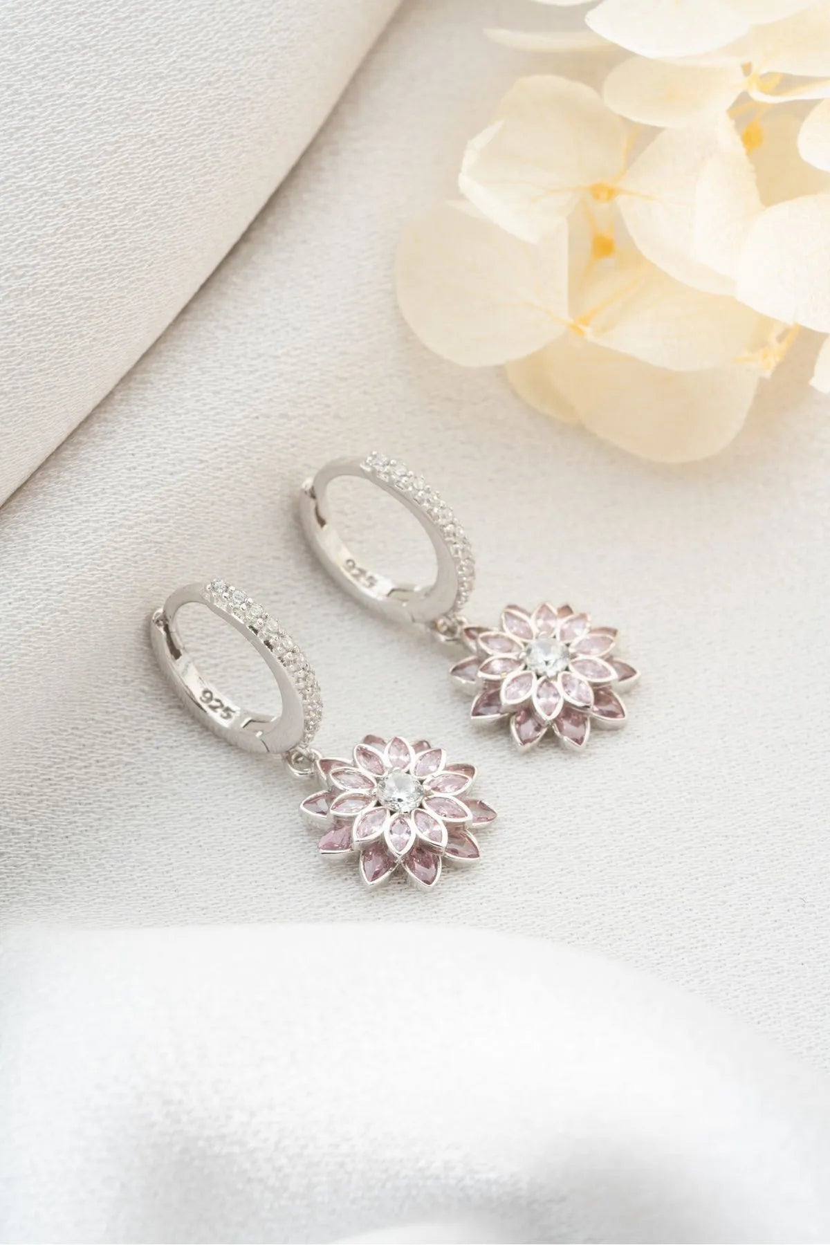 Boucles d'oreilles Pink Lotus - 925 Silver & Zirconia
