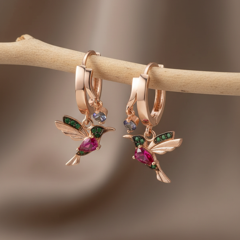 Charme de colibri - 925 boucles d'oreilles en argent sterling