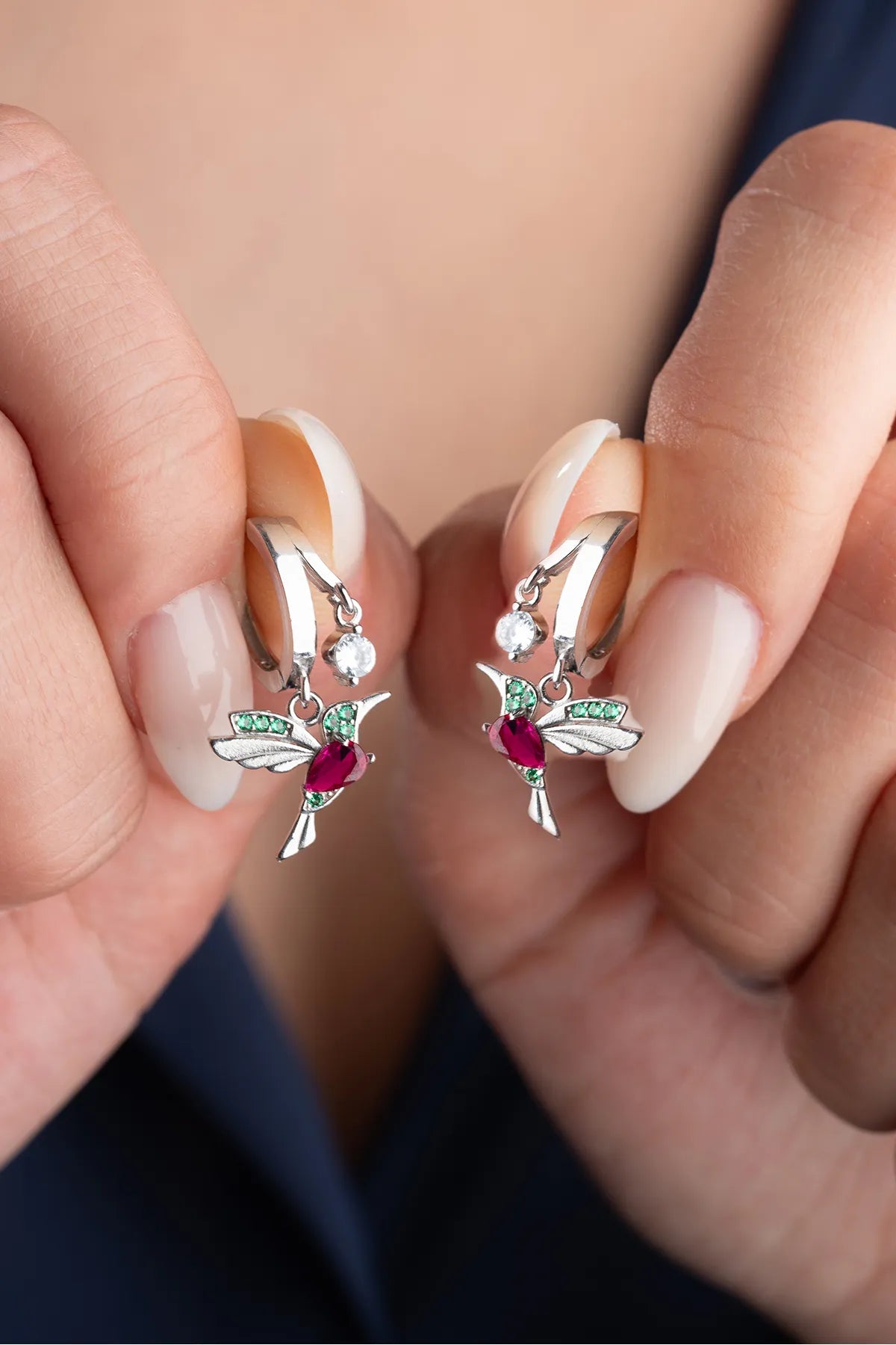 Charme de colibri - 925 boucles d'oreilles en argent sterling