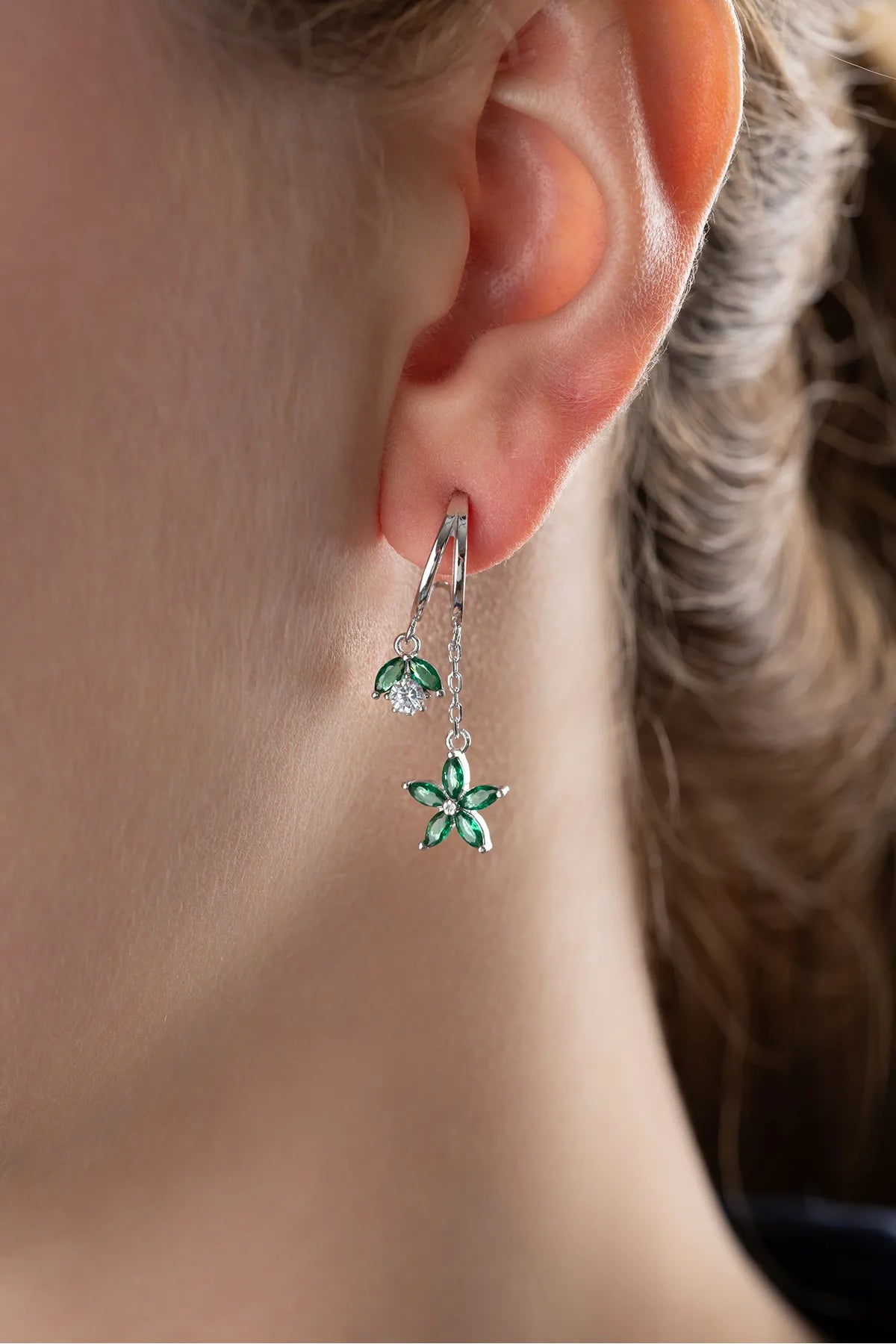 Boucles d'oreilles Green Lotus - 925 Silver & Zirconia