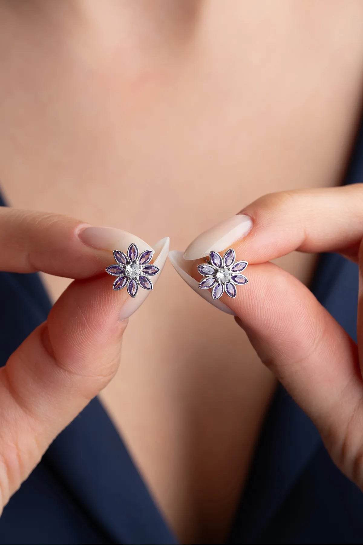 Boucles d'oreilles Lotus Bloom - Purple & 925 Silver