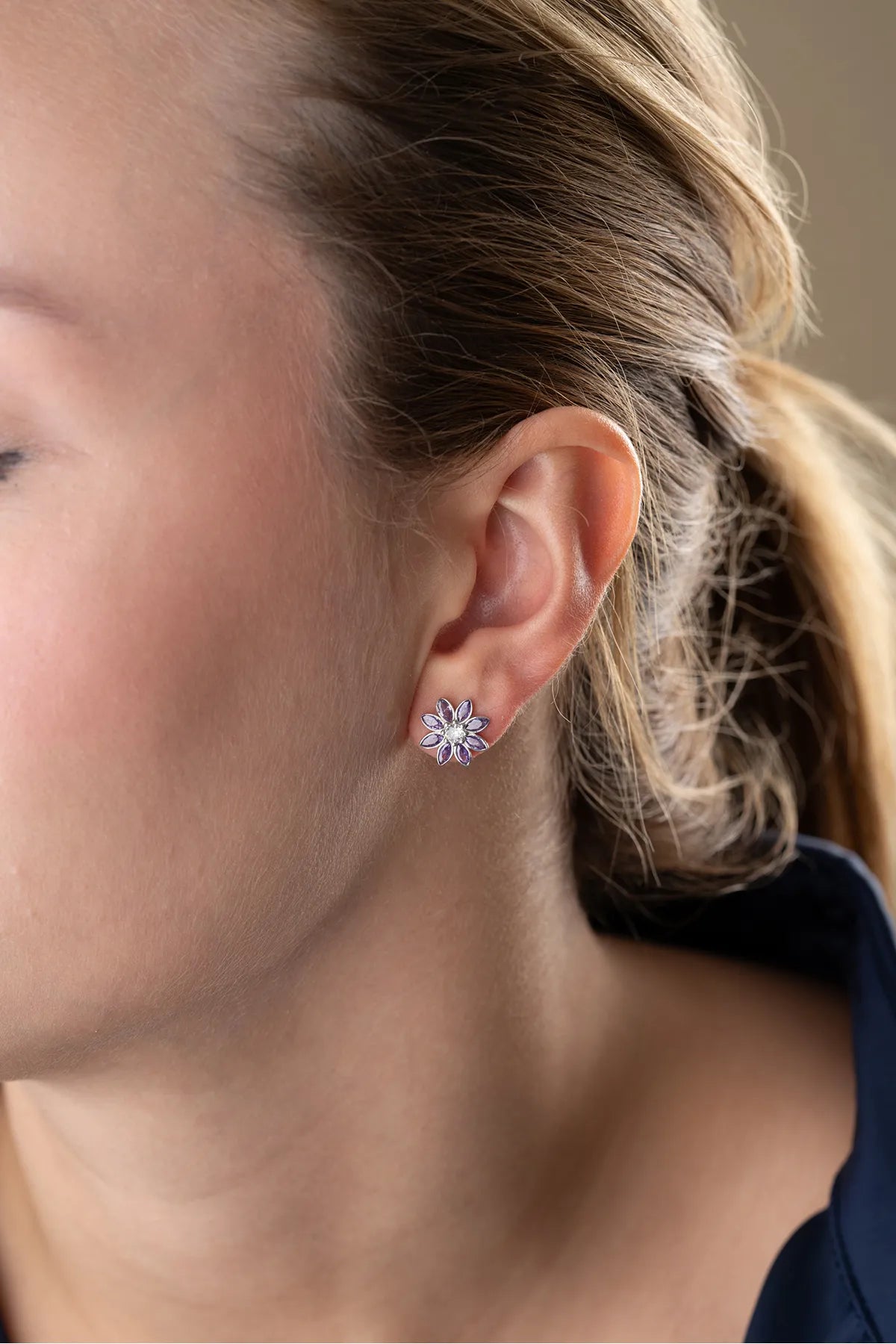 Boucles d'oreilles Lotus Bloom - Purple & 925 Silver