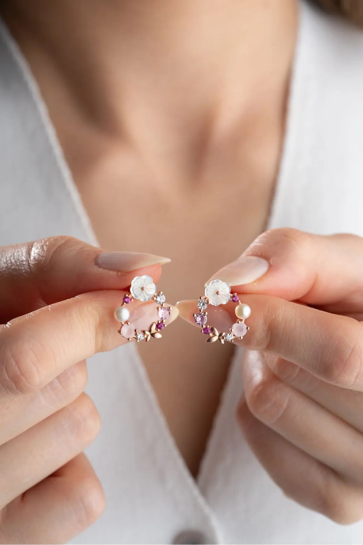 Blush Bloom - 925 boucles d'oreilles en argent sterling