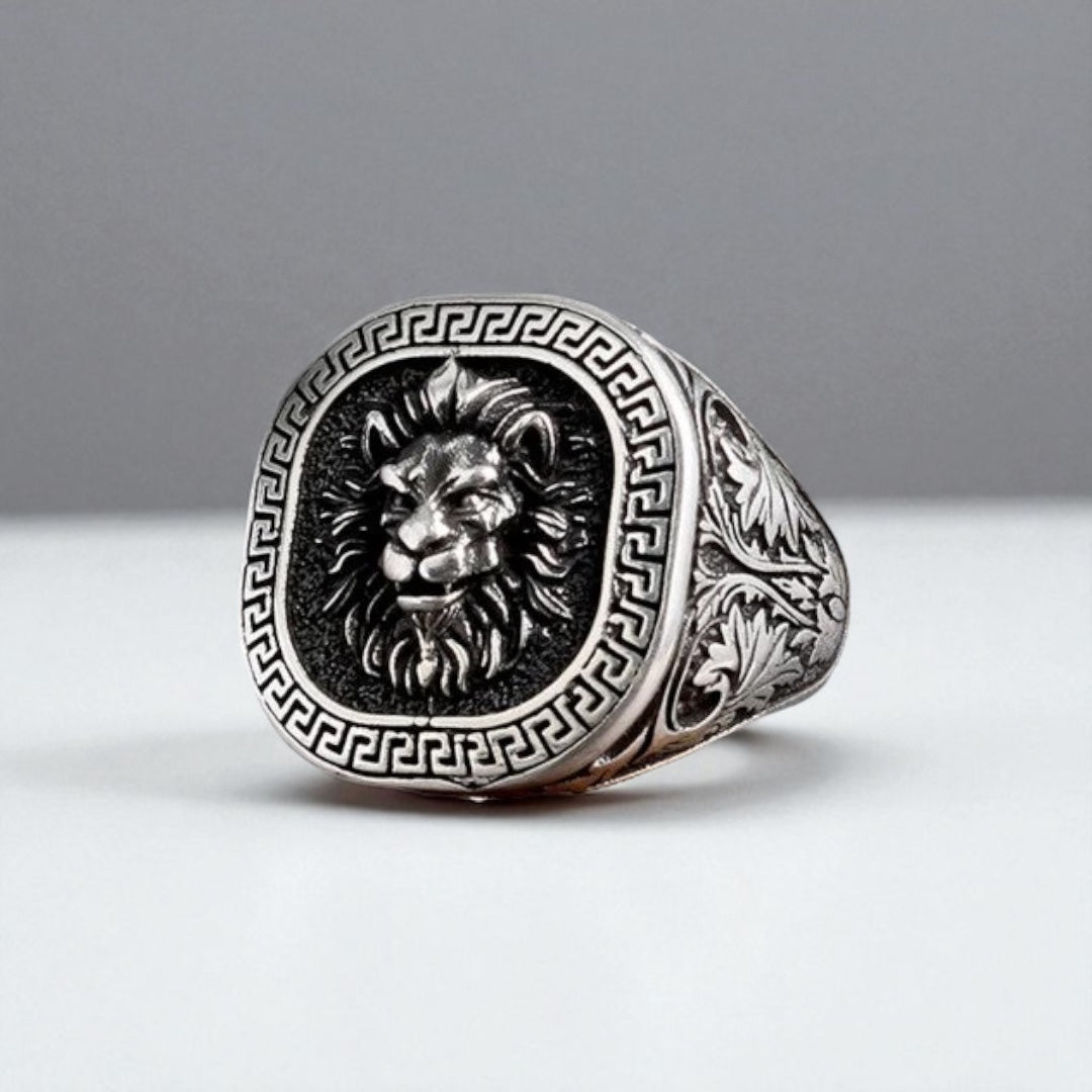 Bague en argent sterling 925 avec motif tête de lion
