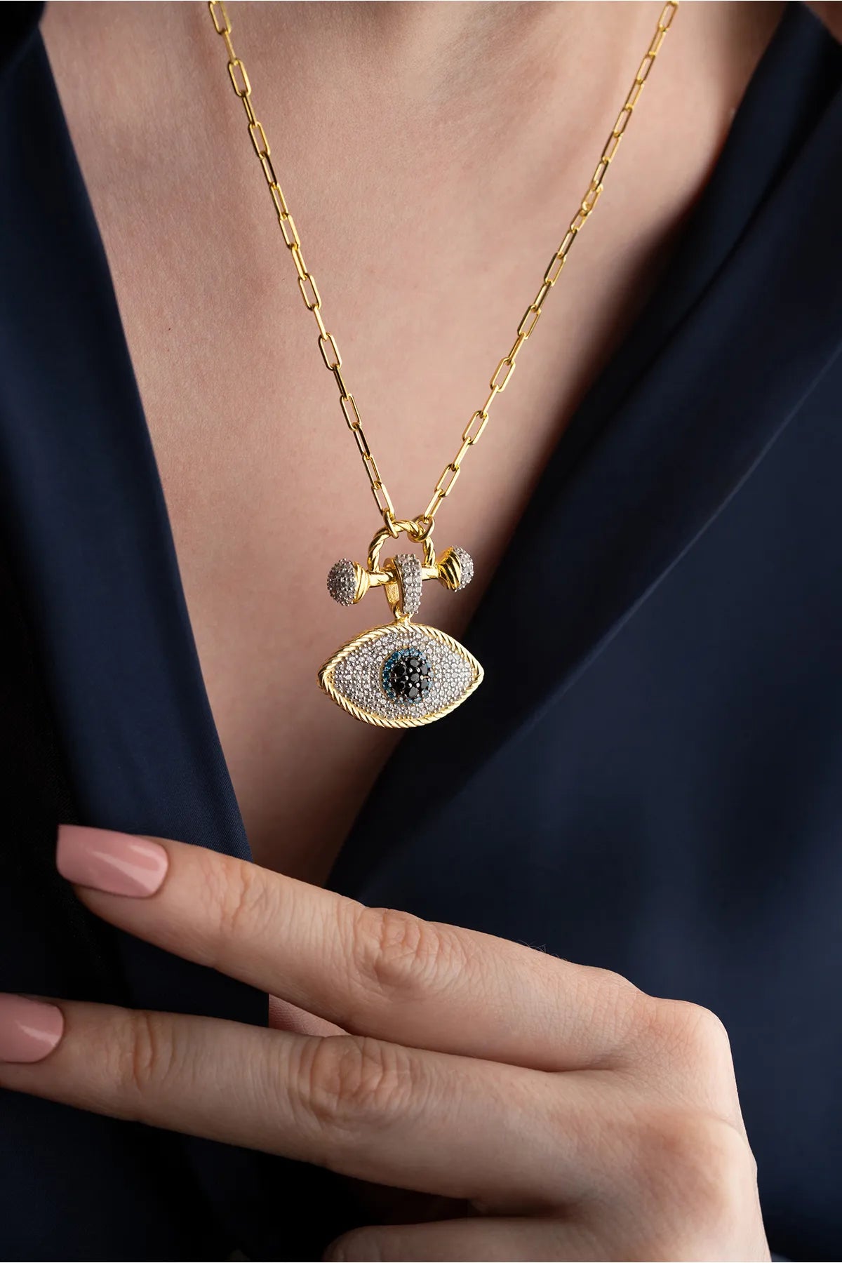 Blue Aura Boze Oog Ketting – 925 Zilver