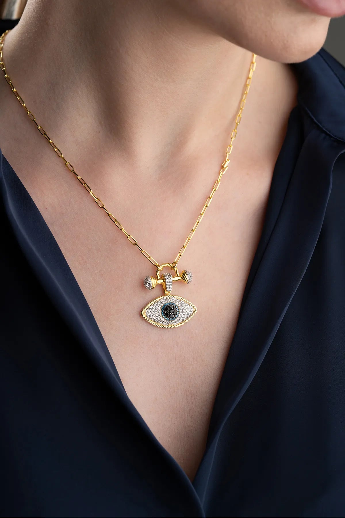 Blue Aura Boze Oog Ketting – 925 Zilver