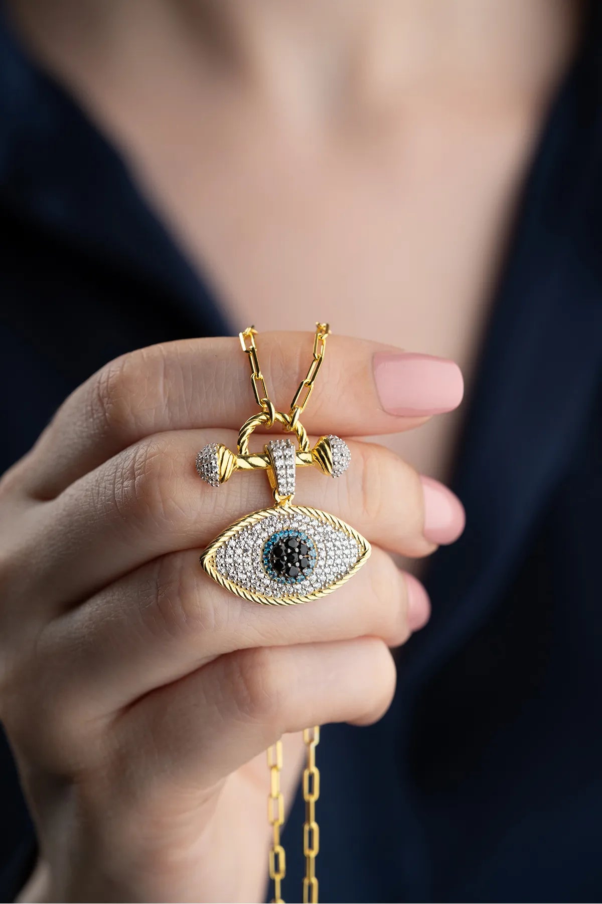 Blue Aura Boze Oog Ketting – 925 Zilver