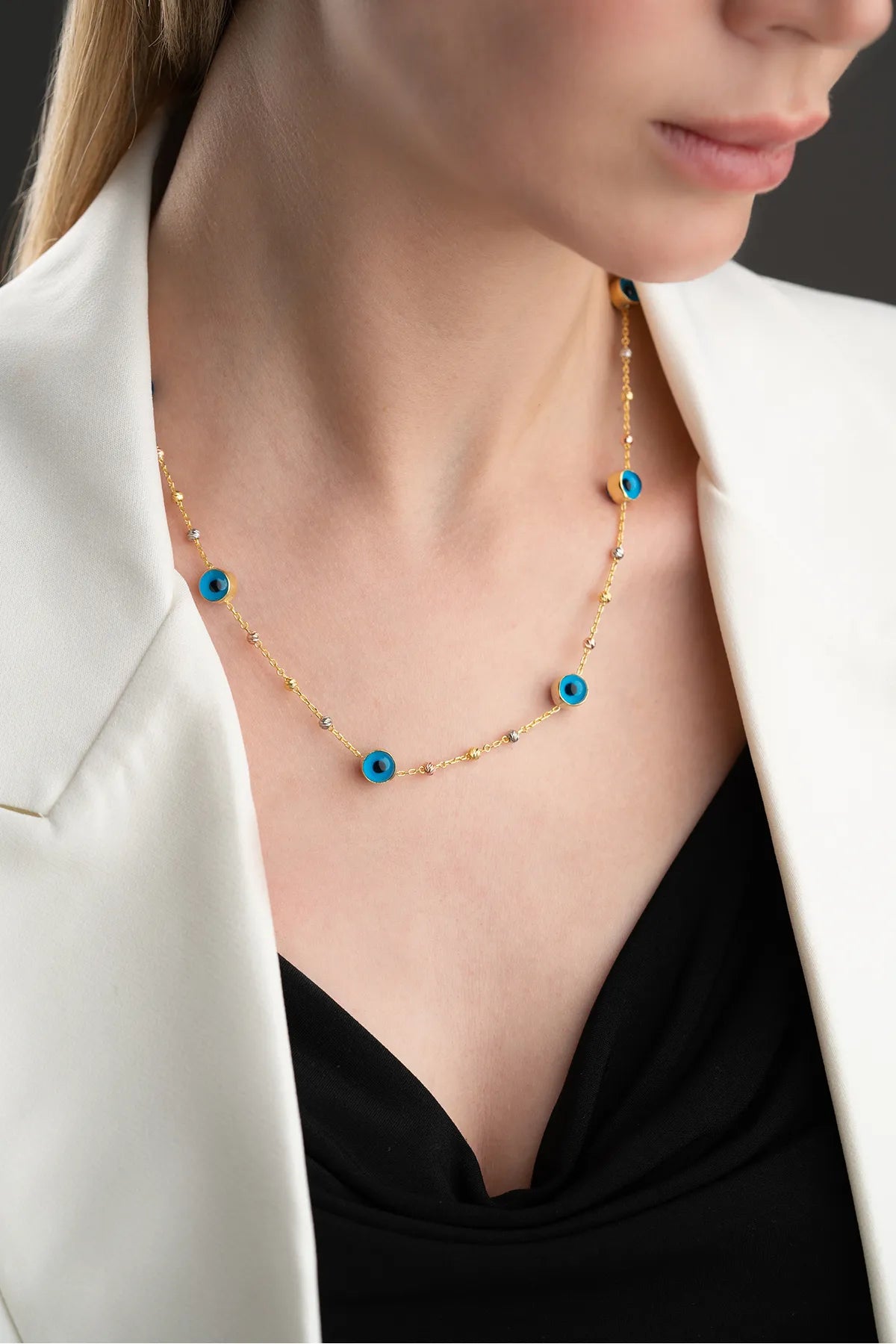 Boze Oog Kralen Ketting – 925 Zilver – Blue Aura