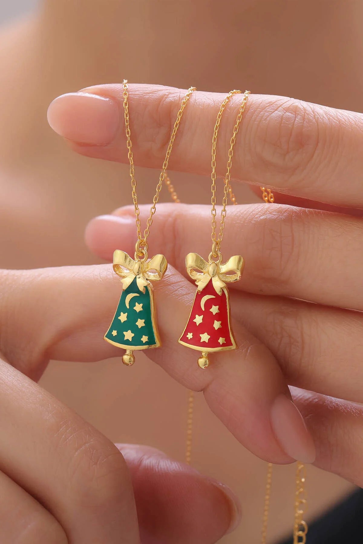 StellaBell - Pendentif cloche de Noël en argent sterling 925 - Rouge ou Vert