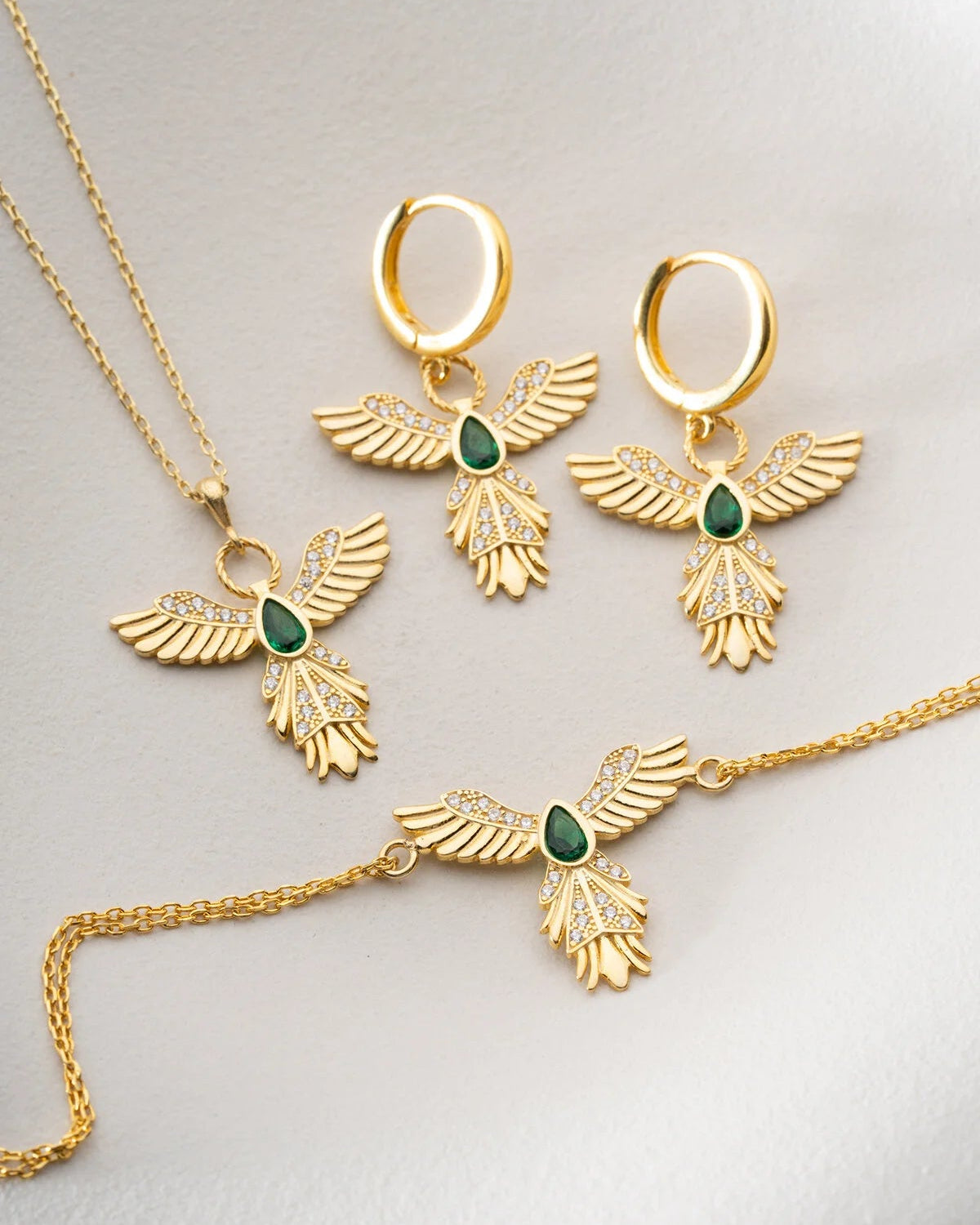 Ensemble en argent avec motif phénix