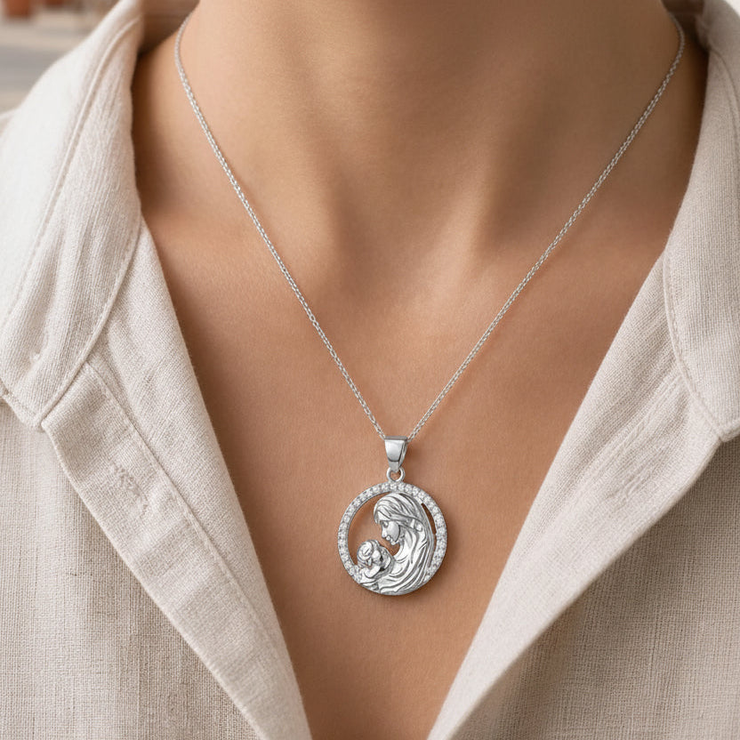 Moeder en Kind Ketting met Zirkonia | 925 Zilver