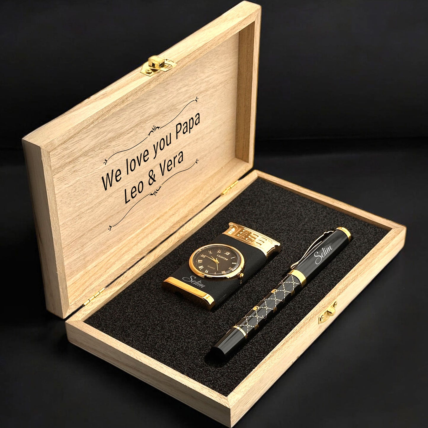 Personnellement gravé plus léger avec et ensemble de cadeaux Rollerpen - en boîte en bois