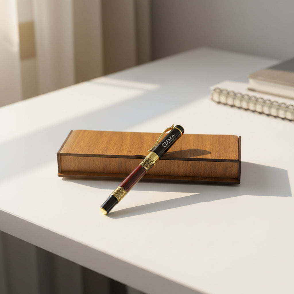 Pen personnalisée - Ensemble d'écriture avec boîte en bois gravée BLP1217R