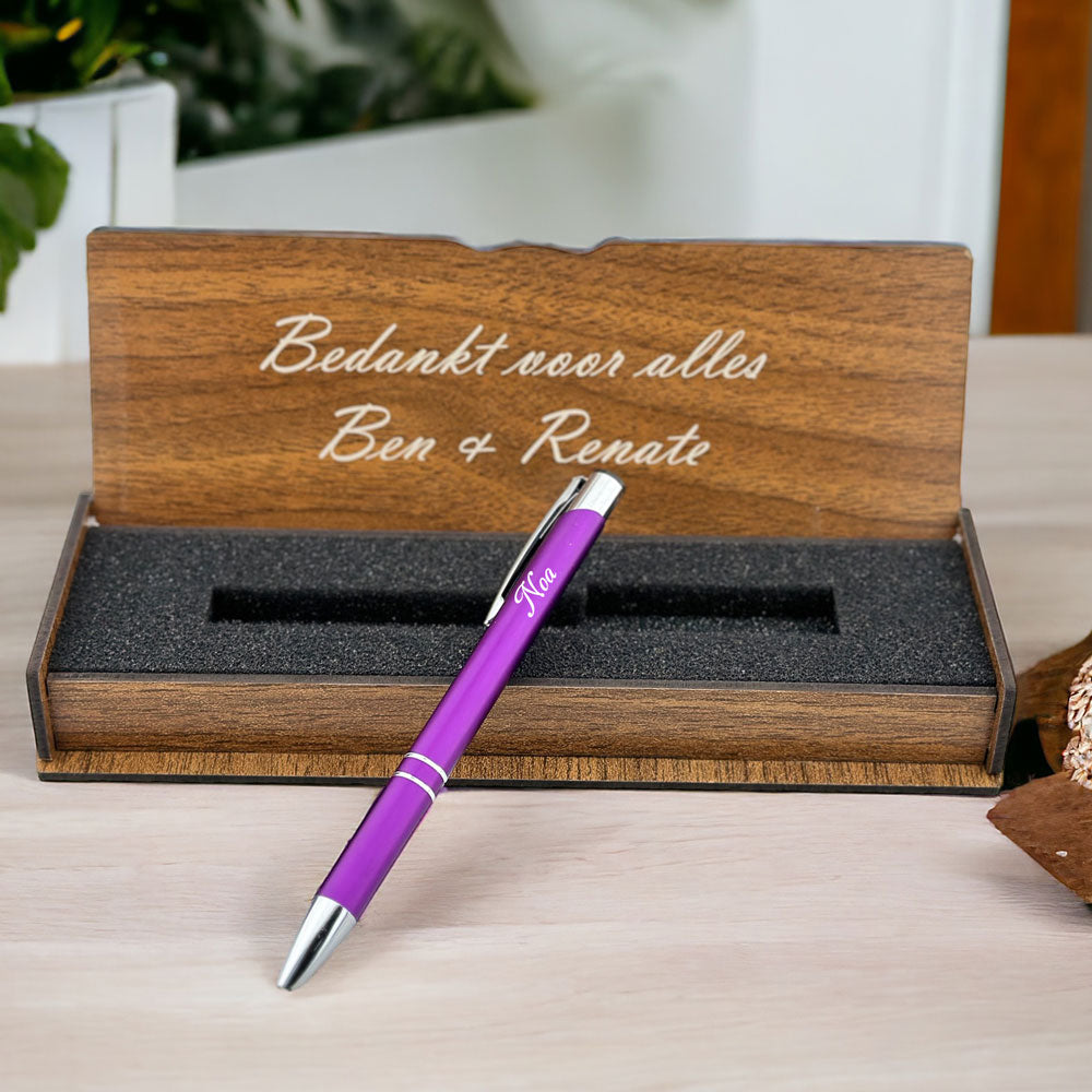 Stylo à bille personnalisé - Ensemble d'écriture avec boîte en bois gravée