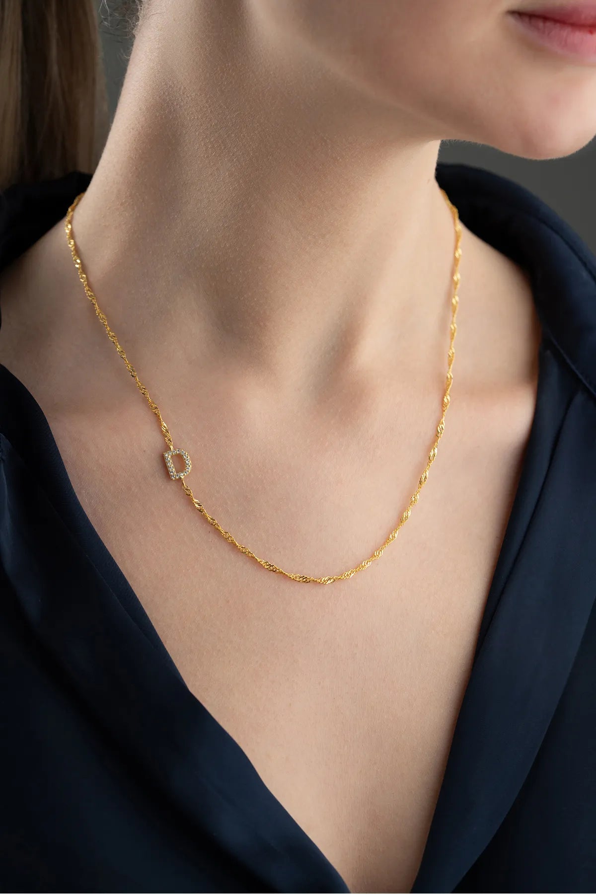 Vergulde naamketting met letter – 925 sterling zilver