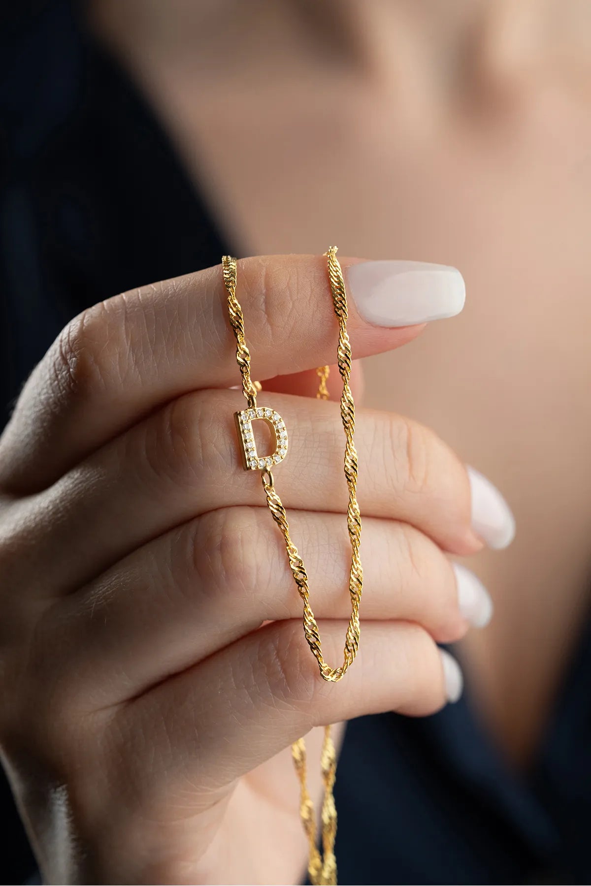 Vergulde naamketting met letter – 925 sterling zilver