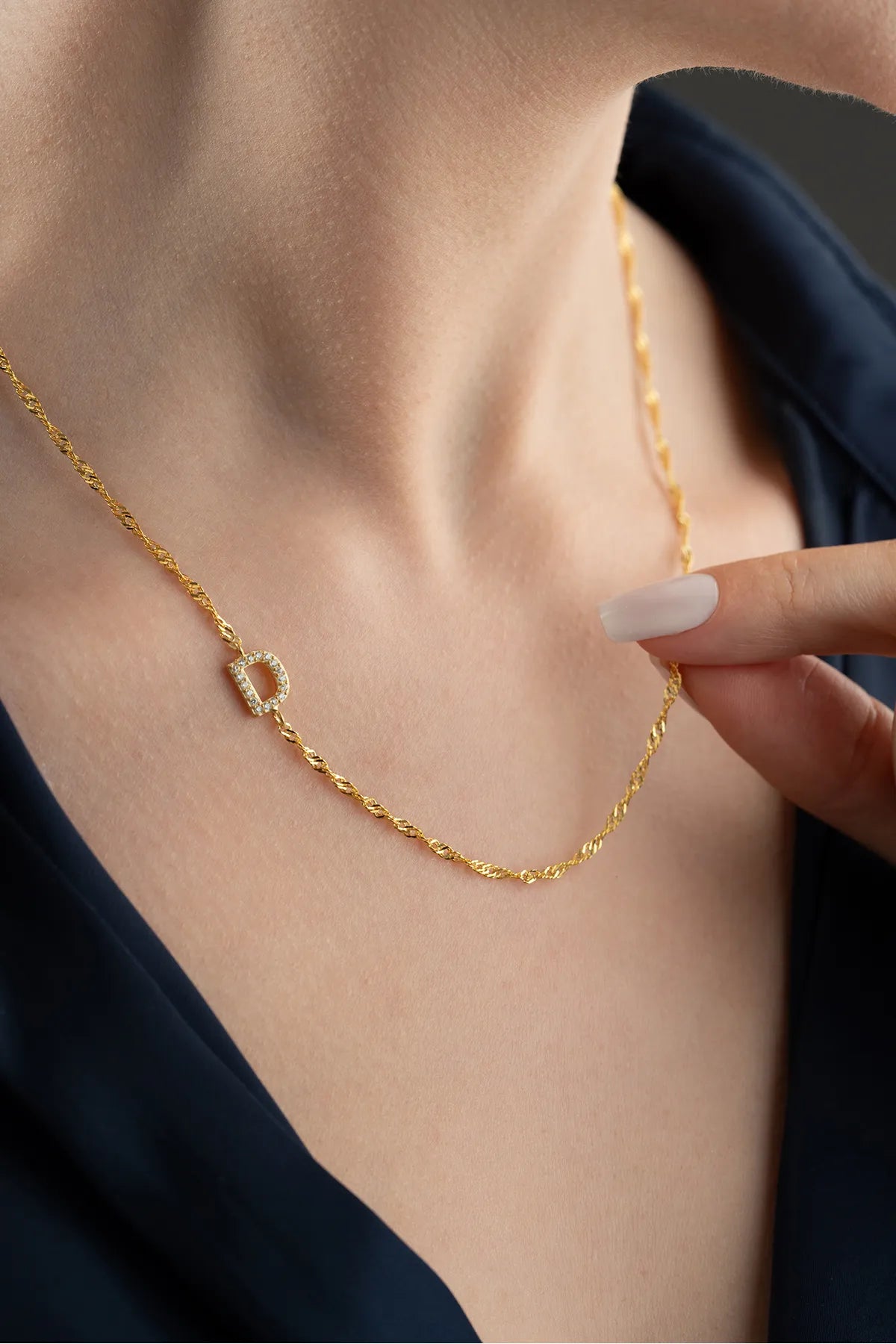 Vergulde naamketting met letter – 925 sterling zilver