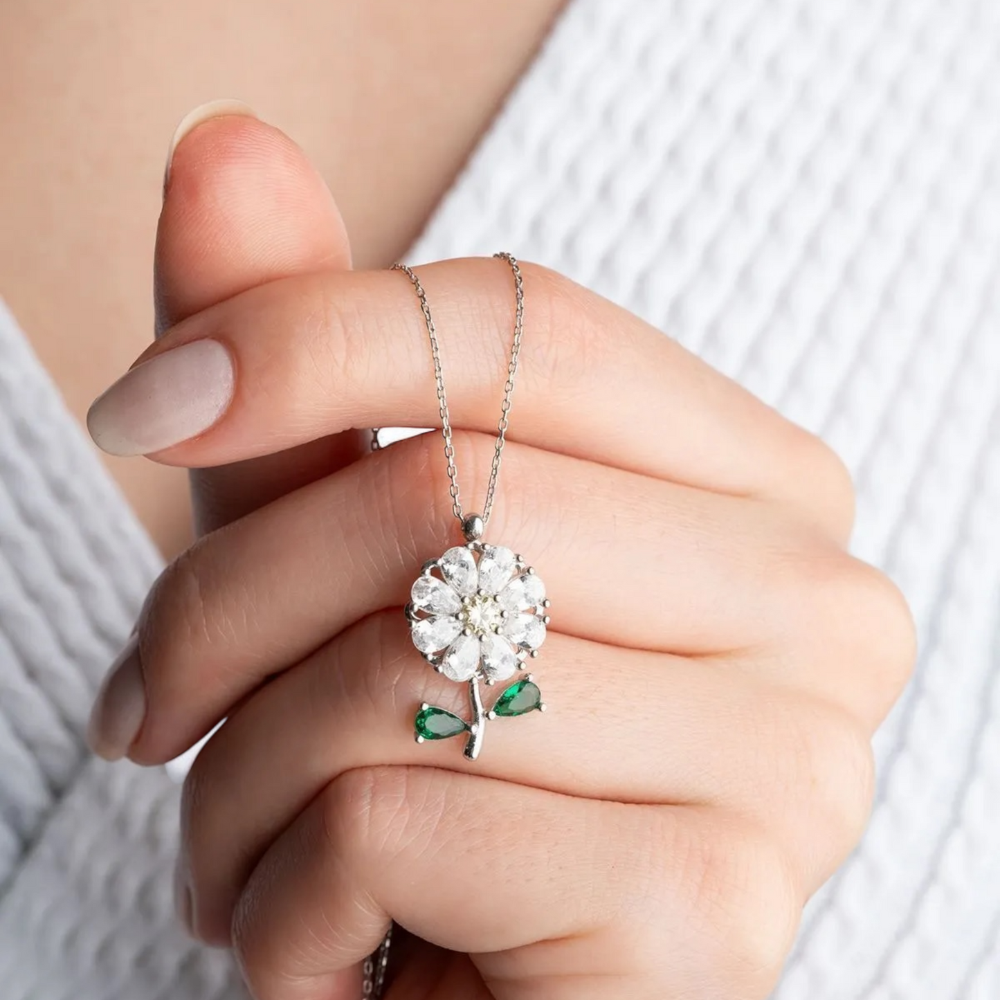 Collier de marguerites tournantes – argent sterling 925