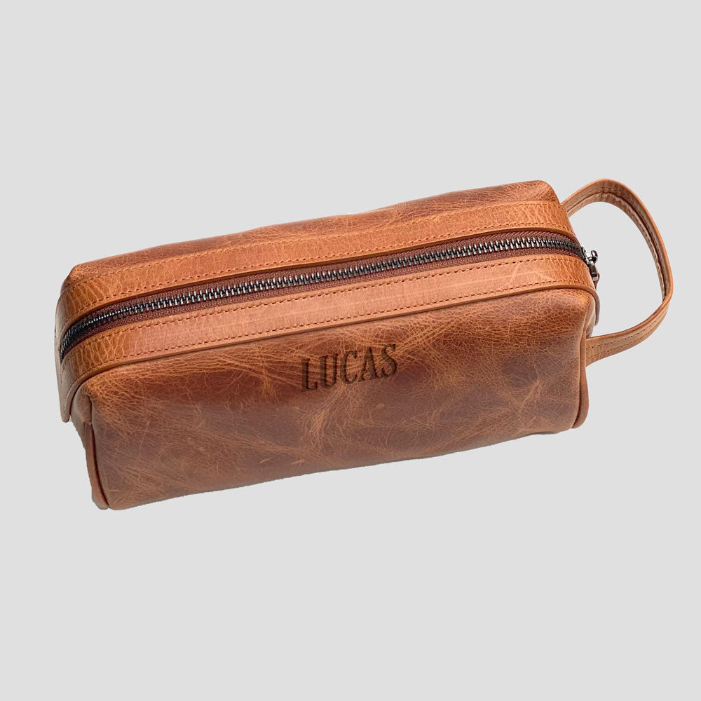 Trousse de toilette en cuir - Marron