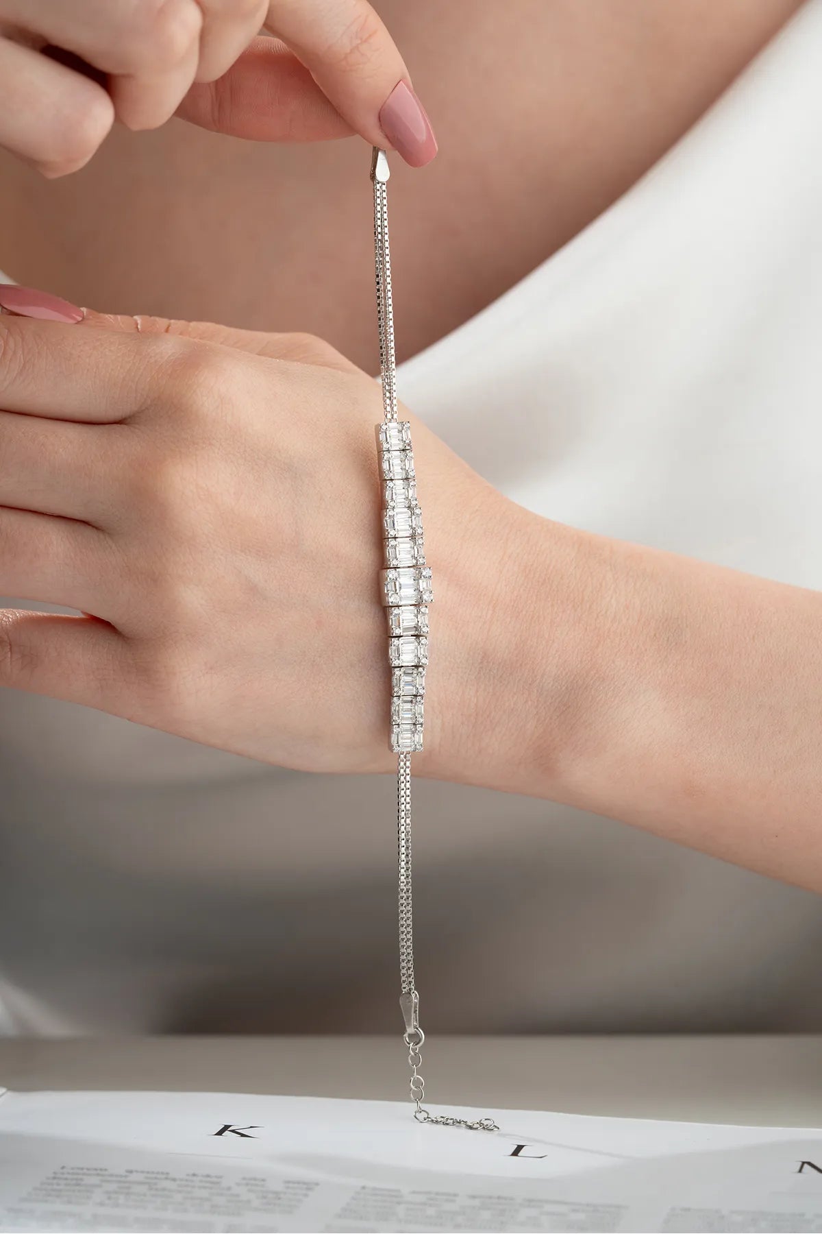 925 Bracelet en argent avec des pierres de baguette