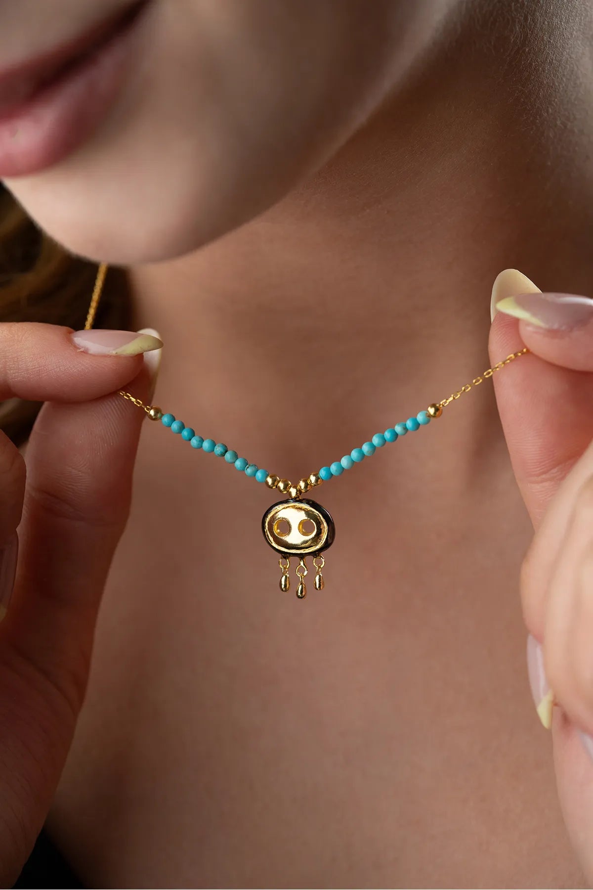 925 Sterling Zilveren Ketting met Syrisch Oog en Kralen