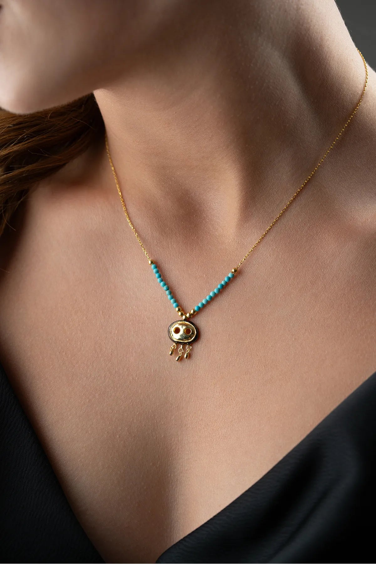 925 Sterling Zilveren Ketting met Syrisch Oog en Kralen