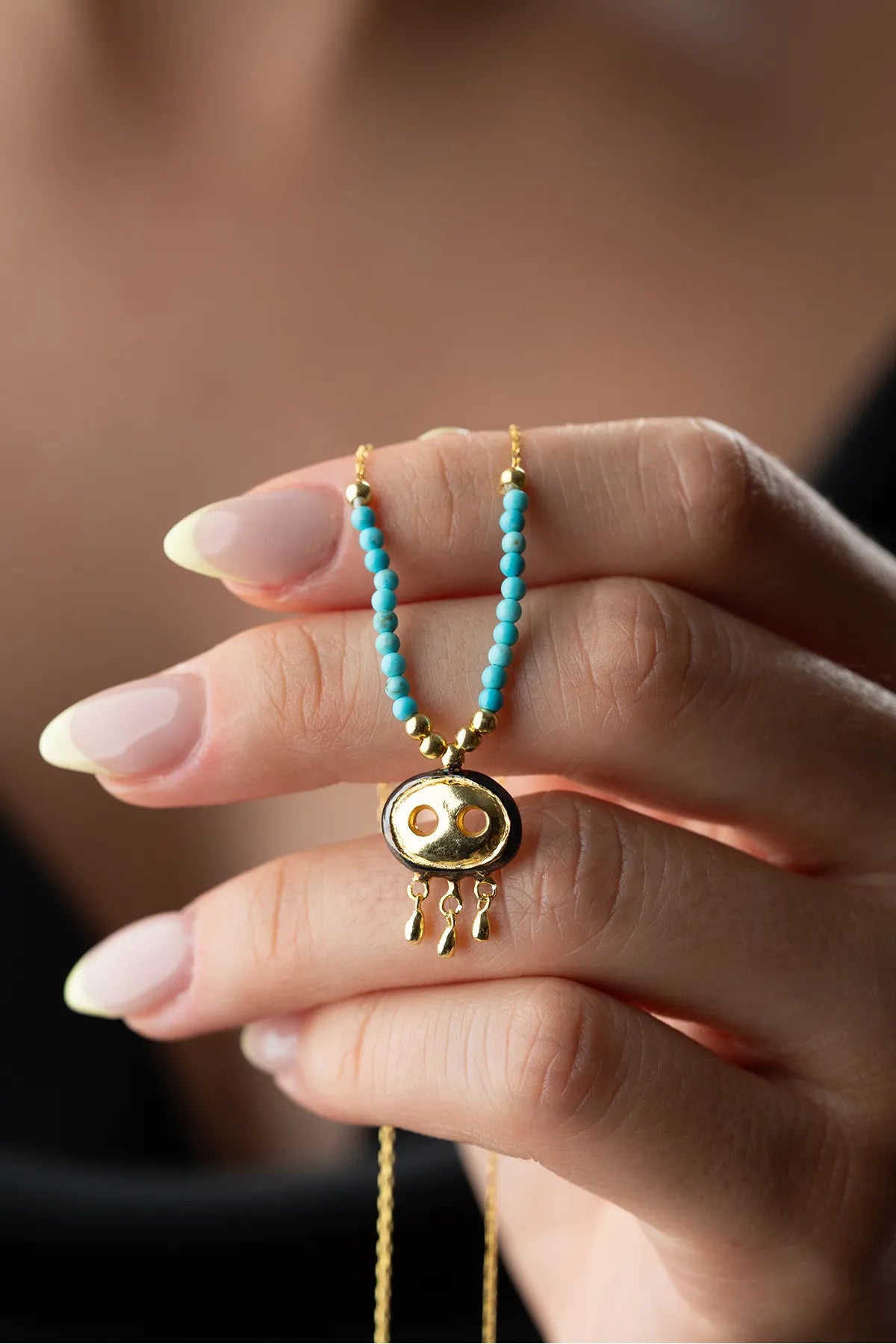 925 Collier en argent sterling avec œil syrien et perles