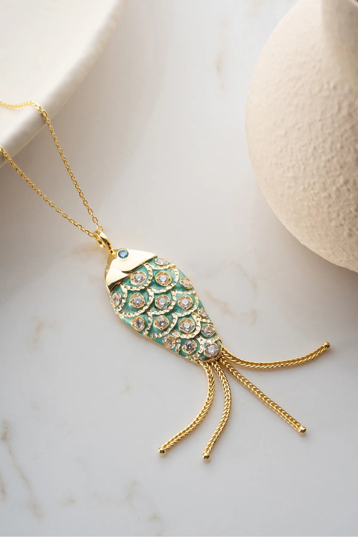 925 Sterling Zilveren Ketting met Vis en Kettingfranje