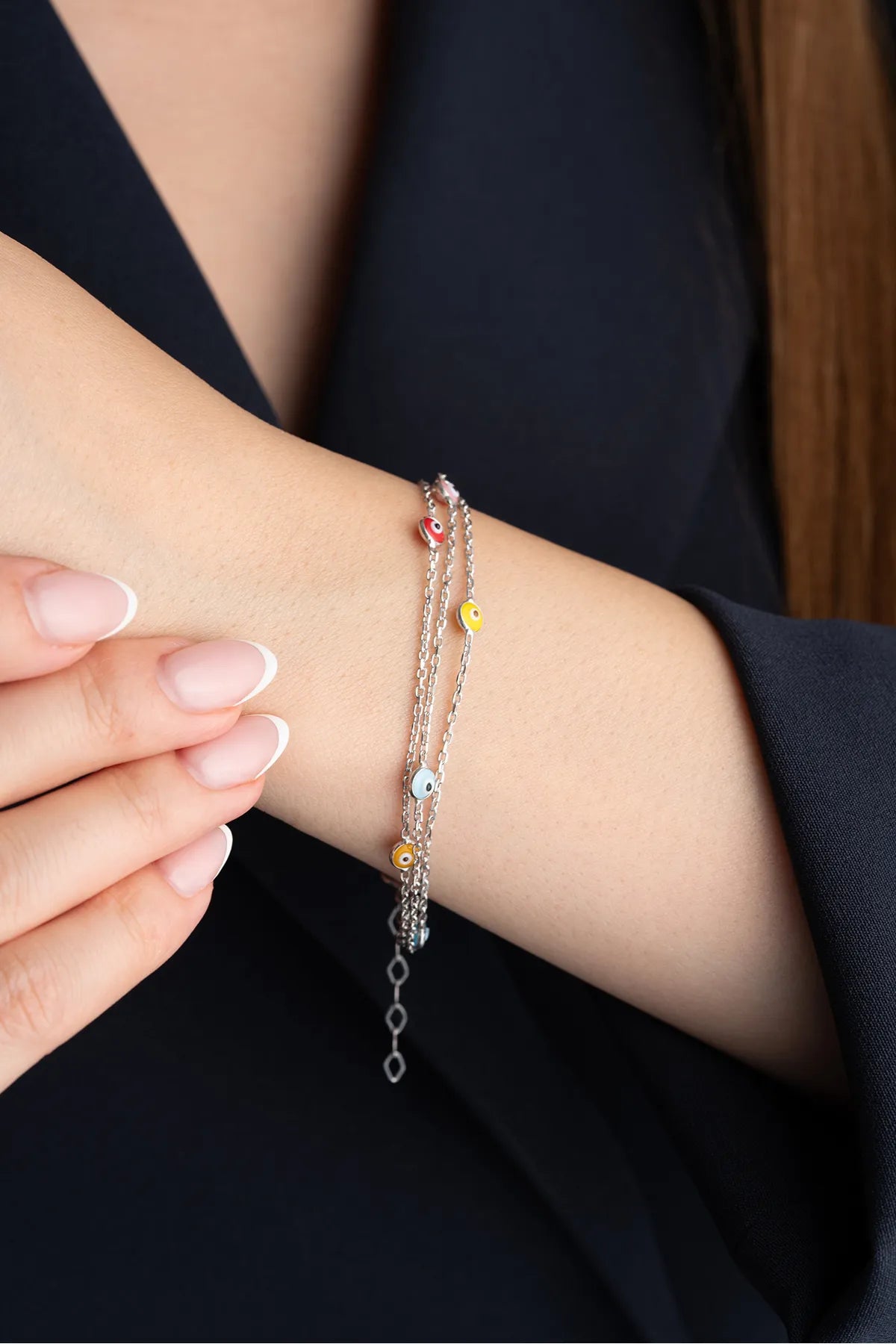 Bracelet pour les yeux en colère multi-colorant - 925 argent - aura bleu