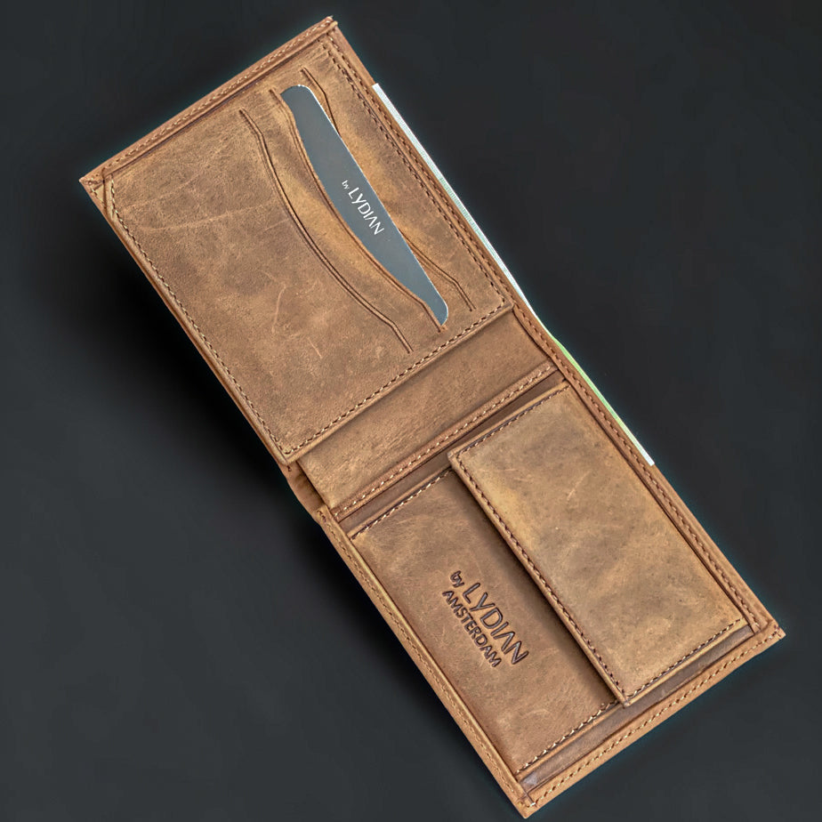Portefeuille en cuir à gravure - Marron -1155CK