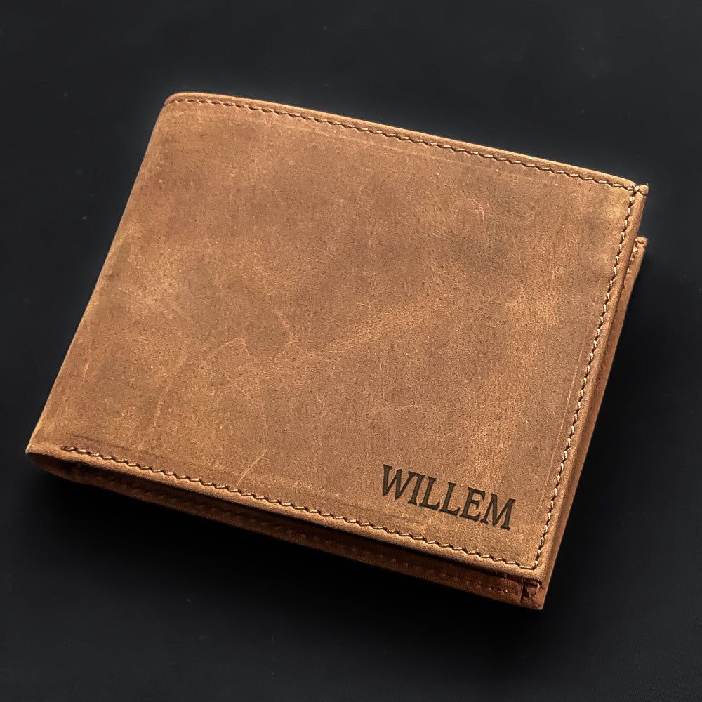 Portefeuille en cuir à gravure - Marron -1155CK