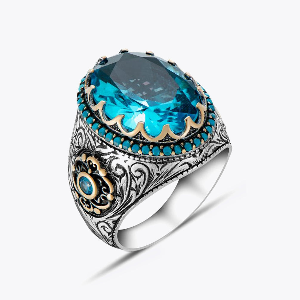 Bague pour homme avec pierre bleue CLMR007