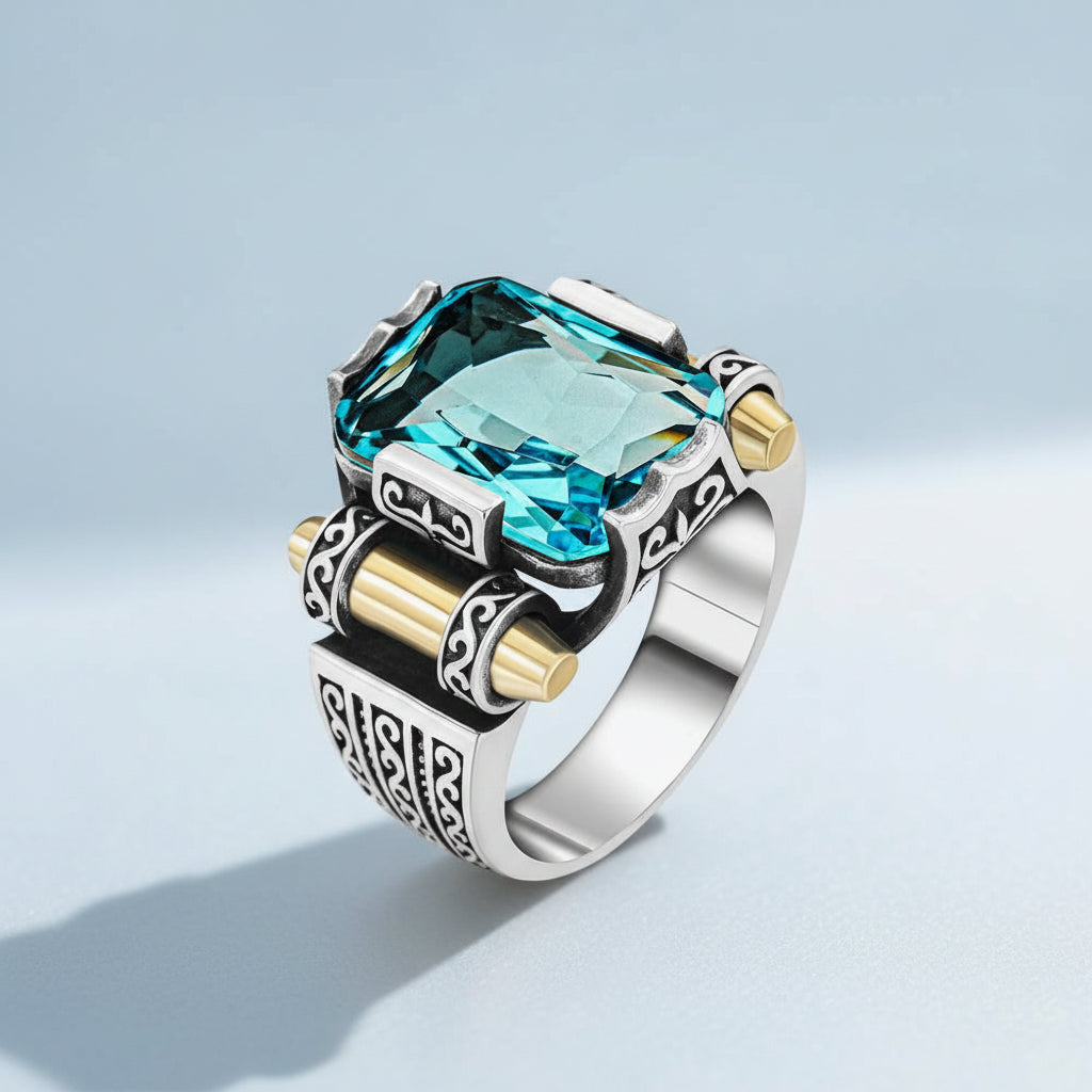 Bague pour homme avec pierre bleue CLMR0162