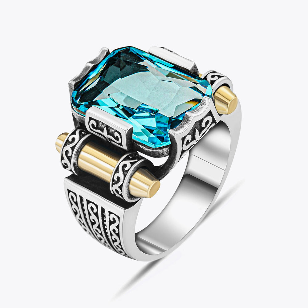 Bague pour homme avec pierre bleue CLMR0162