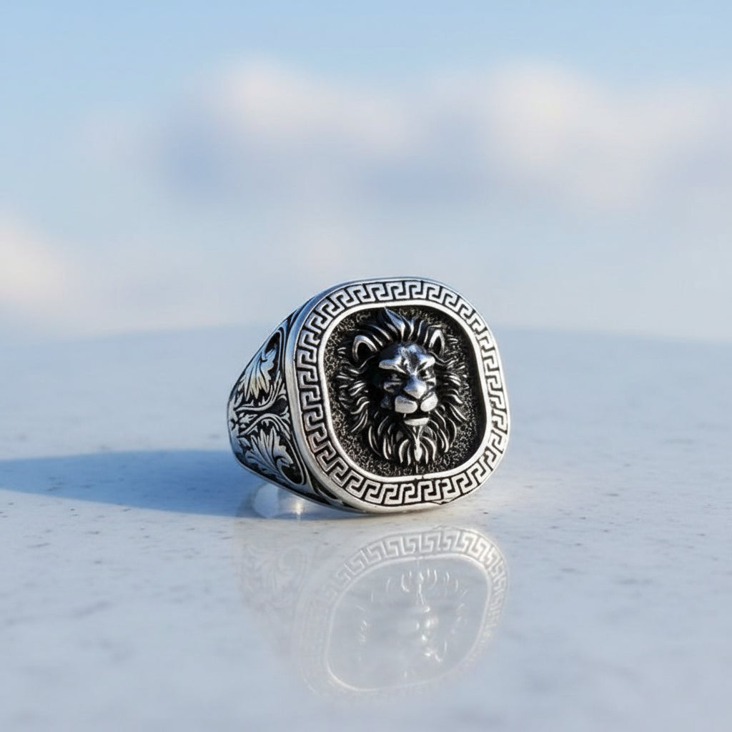 Bague en argent sterling 925 avec motif tête de lion