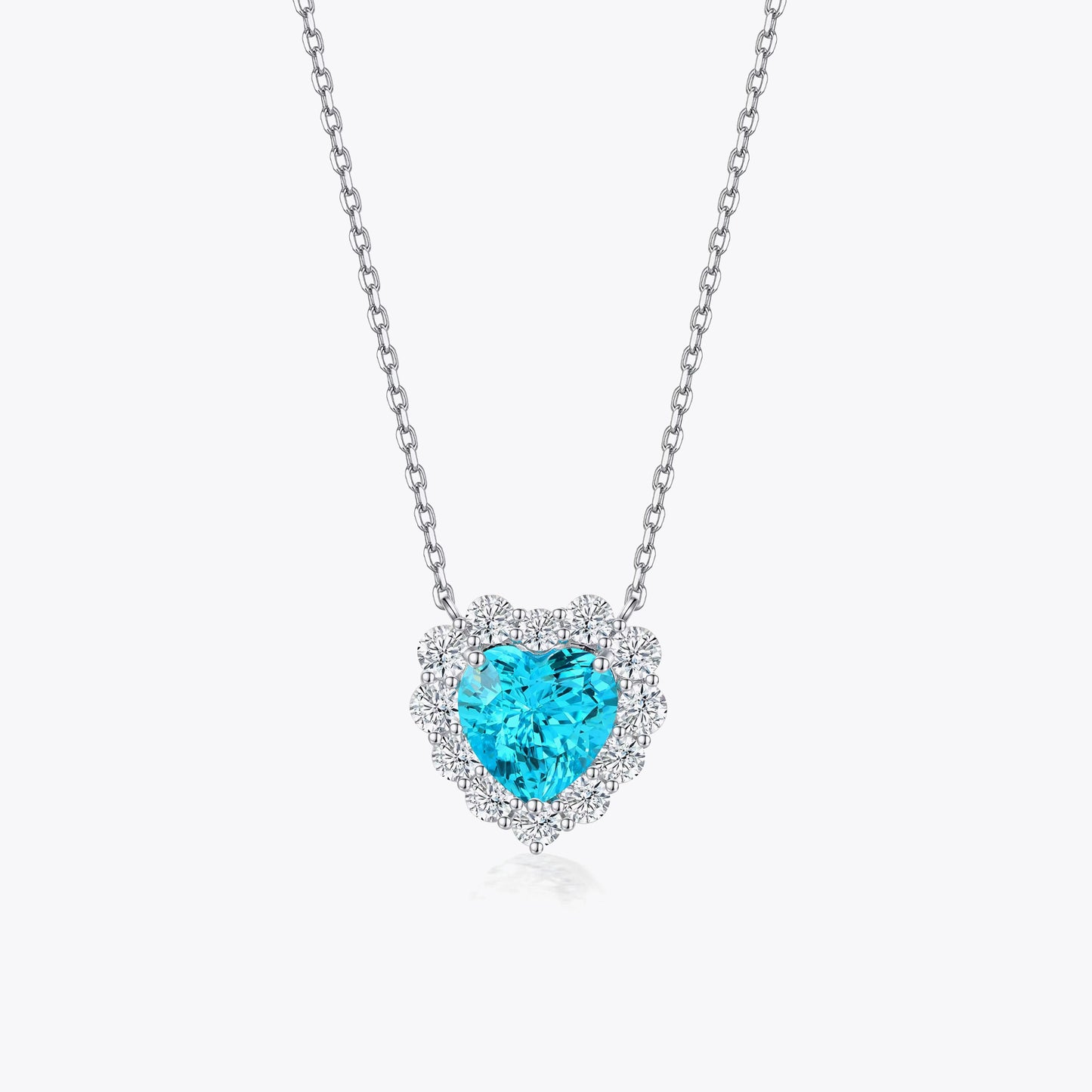 925 Collier en argent sterling avec du zircon en forme de coeur bleu