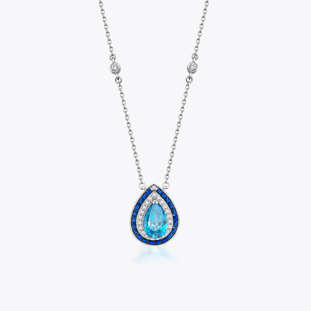 925 Collier en argent sterling avec zircone en forme de goutte bleue