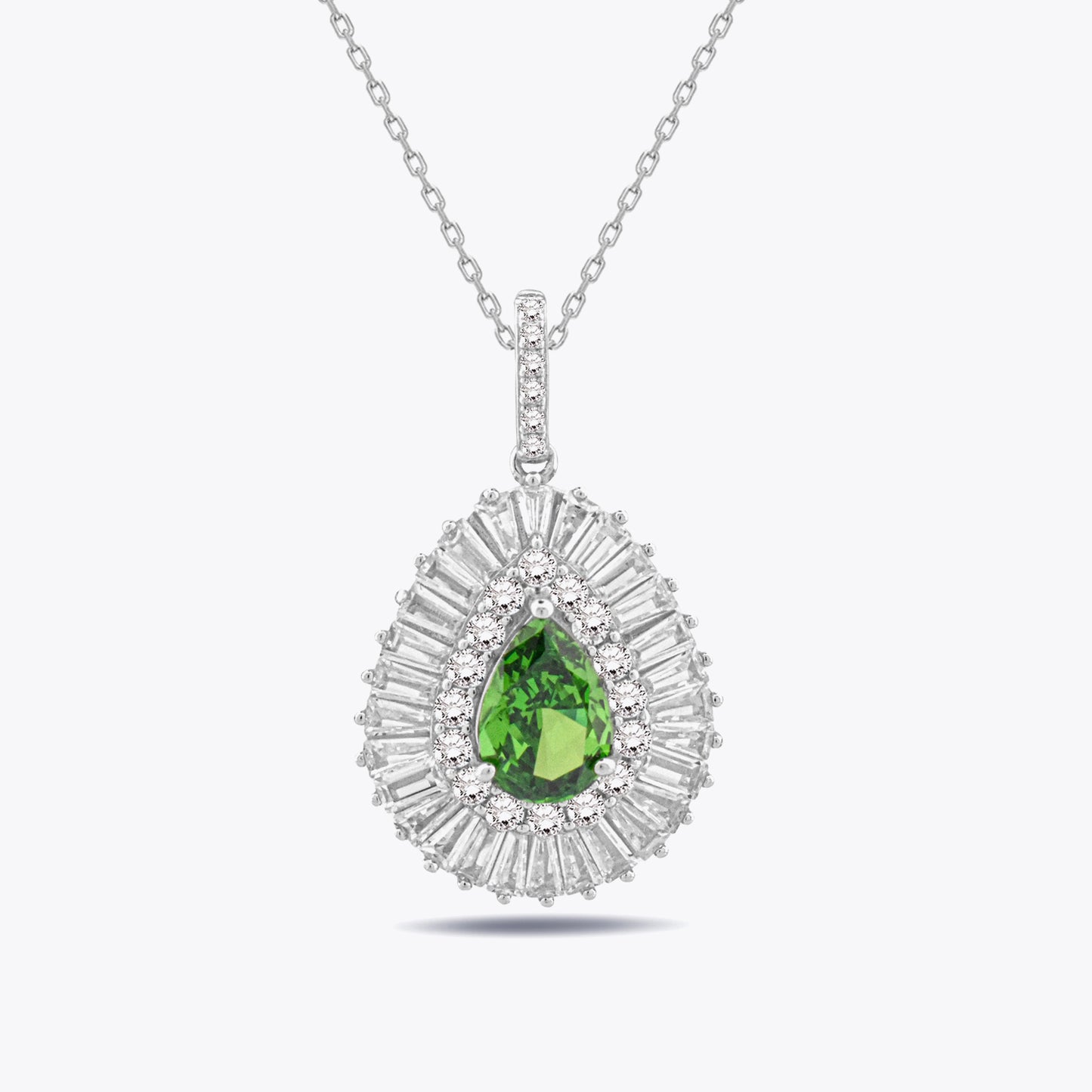 925 Collier en argent sterling avec Baguette Green Zirconia