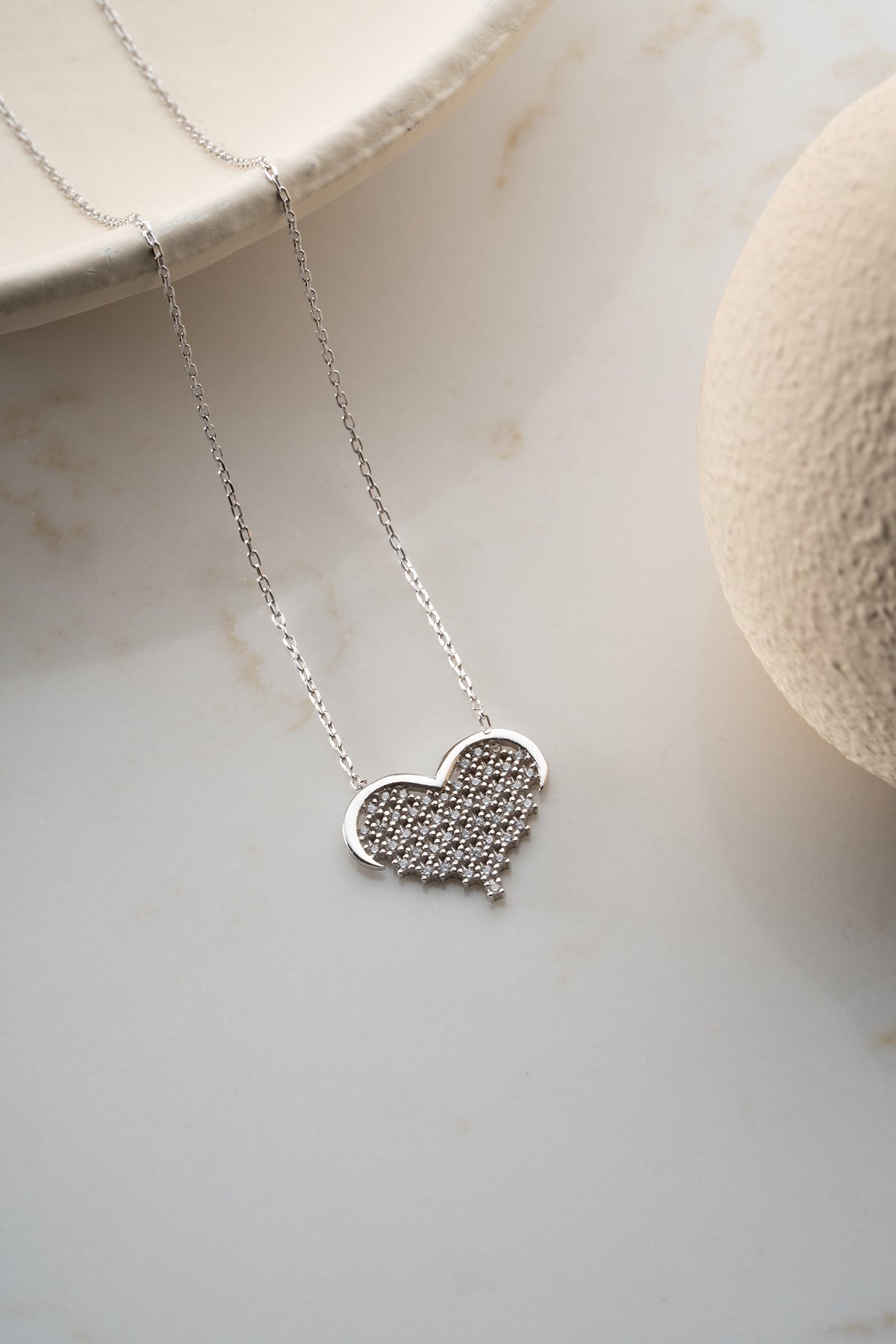 Collier de coeur avec des pierres - 925 argent