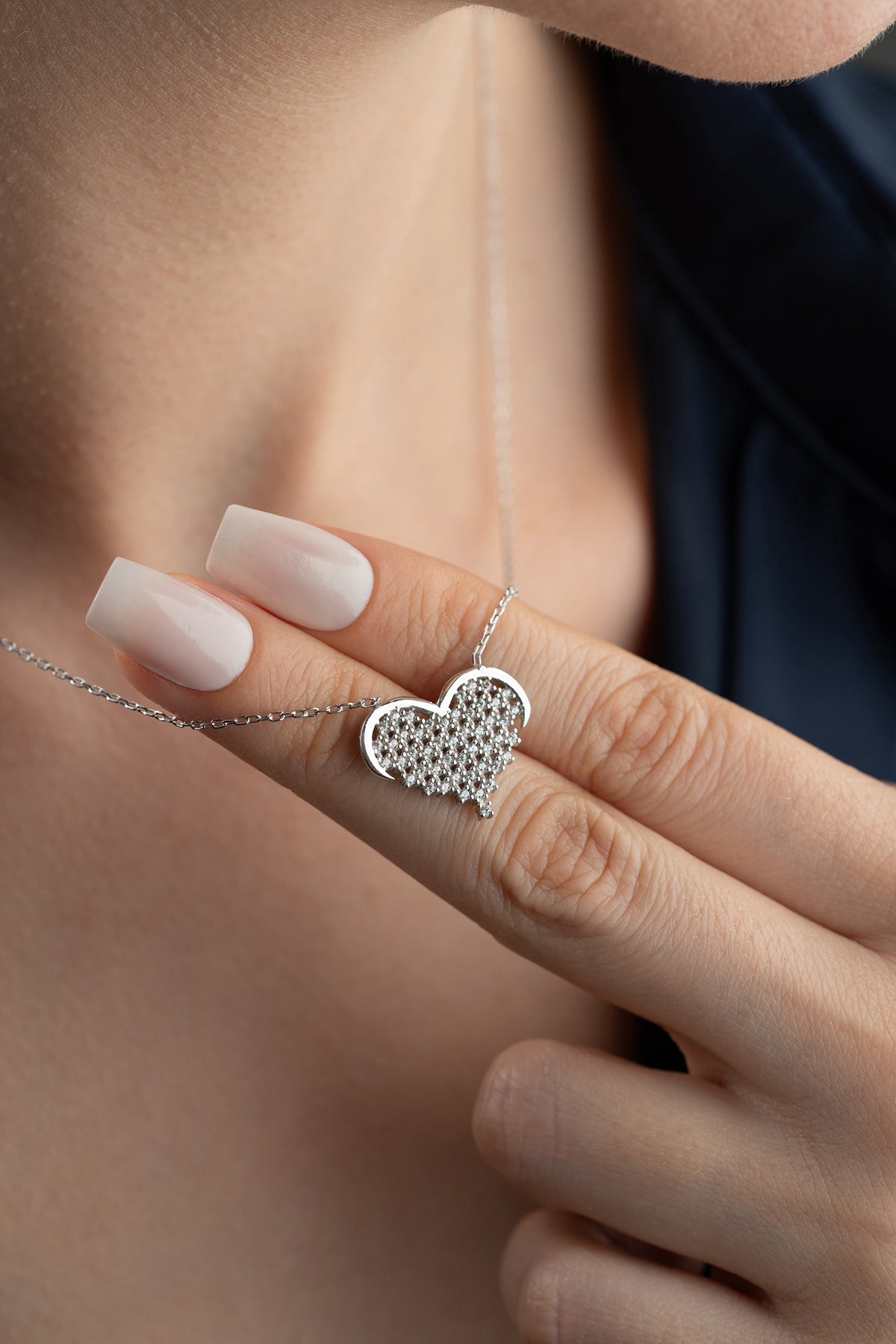 Collier de coeur avec des pierres - 925 argent
