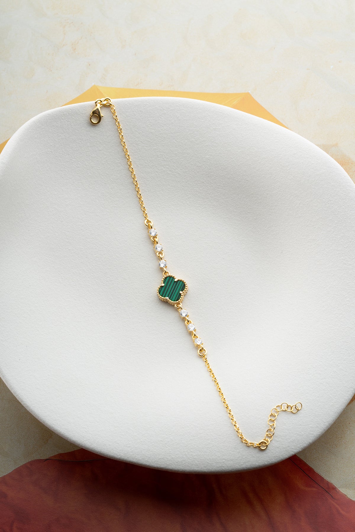925 Bracelet en argent avec malachite klaver et zircone