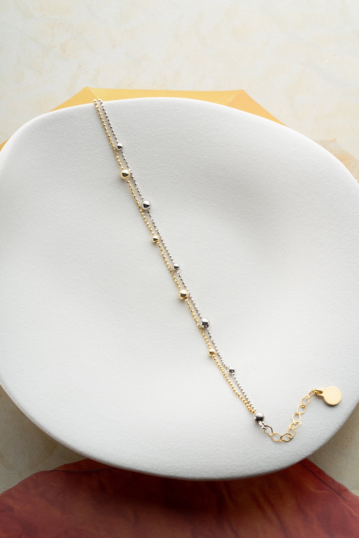 Bracelet double perle en argent 925 – Or & Argent