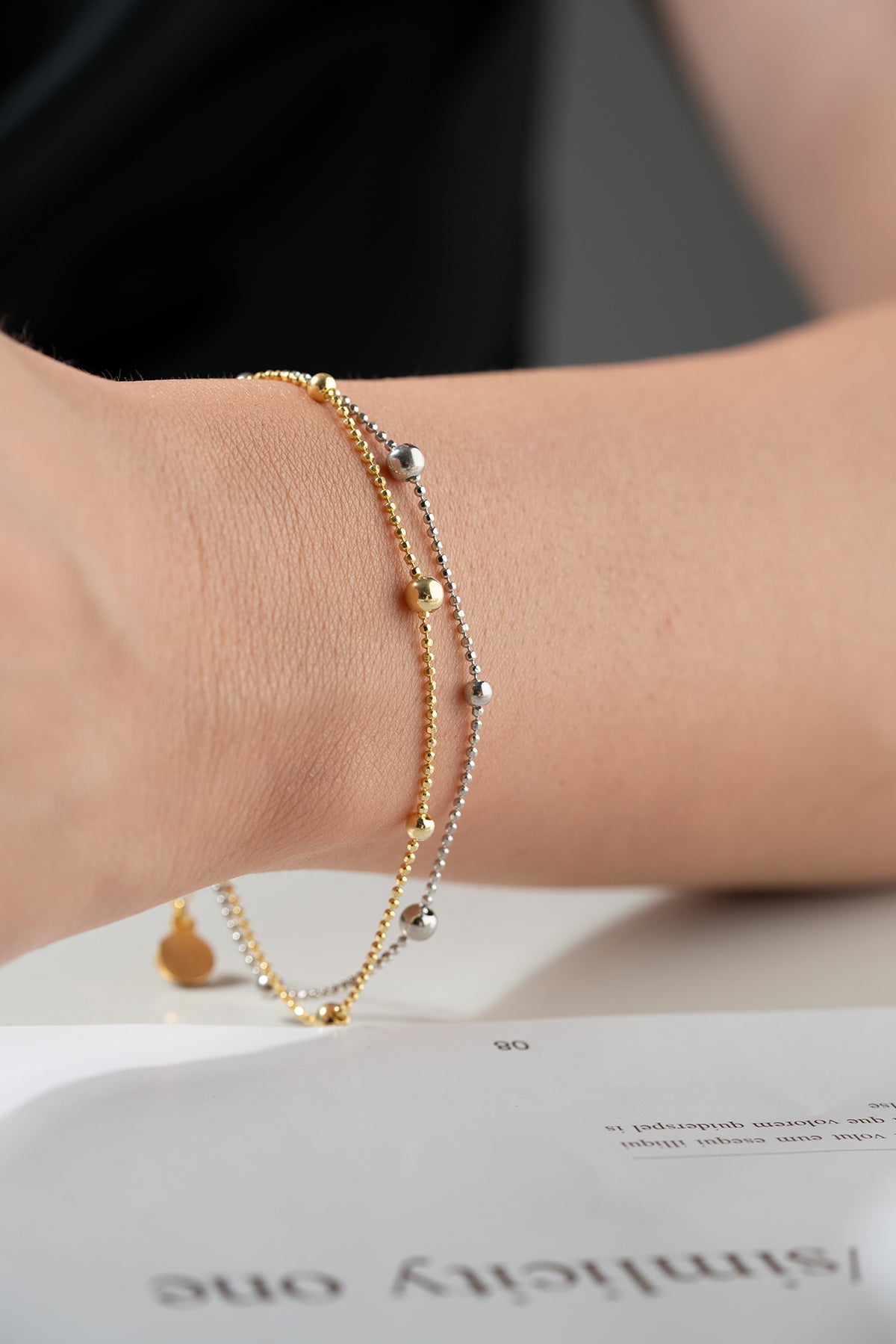 Bracelet double perle en argent 925 – Or & Argent