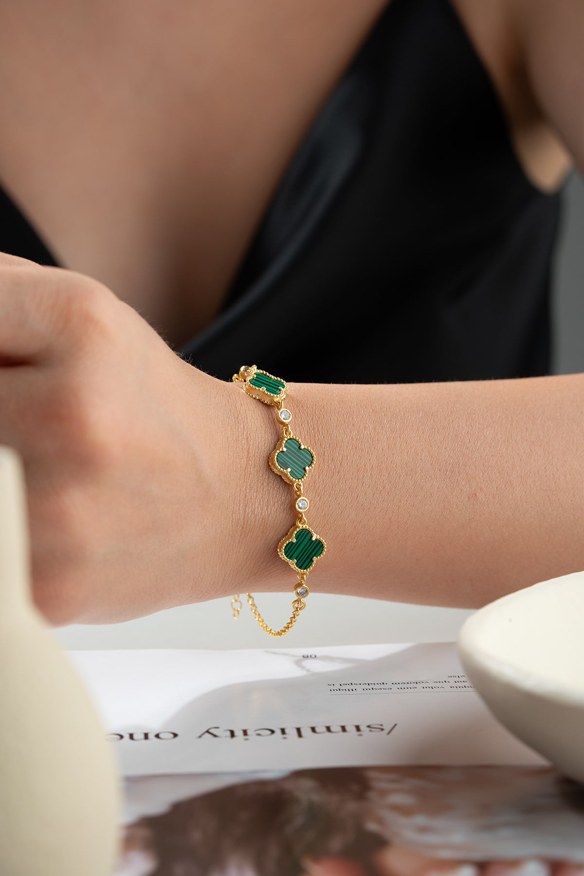 925 Bracelet en argent avec malachite klaver