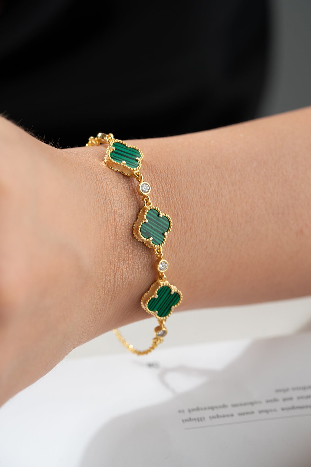 925 Bracelet en argent avec malachite klaver